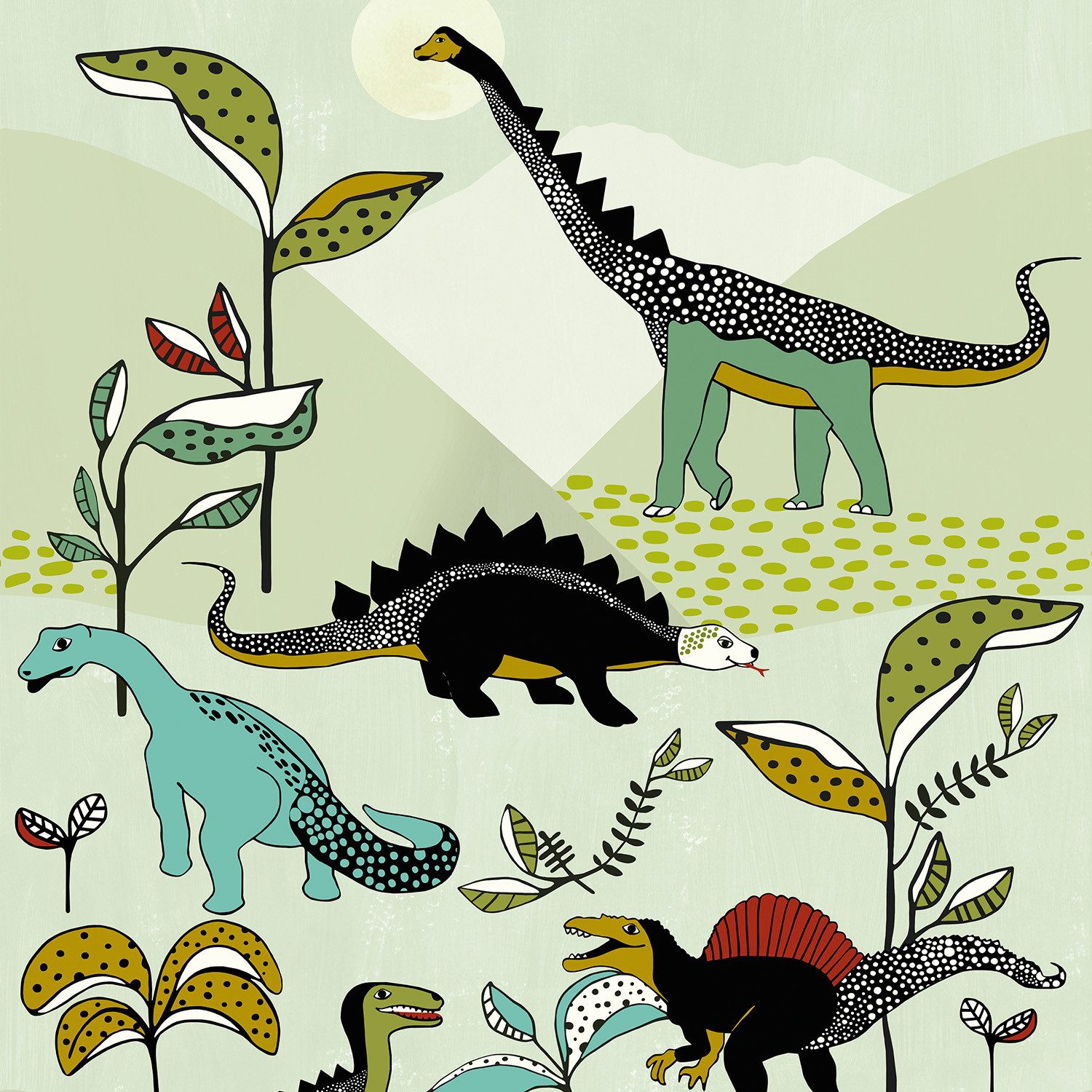 Rasch Fototapete Kinderzimmer Dinosaurier in Grün - 2,8m x 2,0m, strukturiert, Comic, (1 St), Dinos