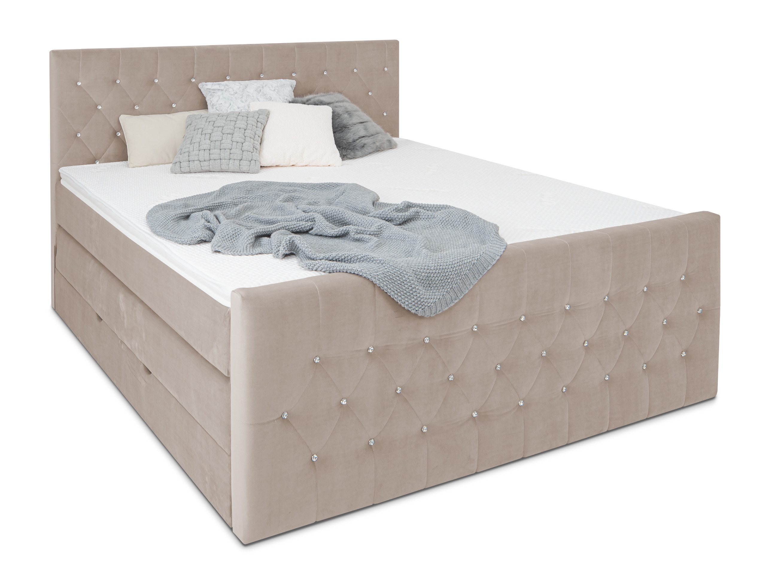 wonello Boxspringbett Sira, mit Bettkasten, Matratzen und wonello premium Topper, Samt + Kristalle