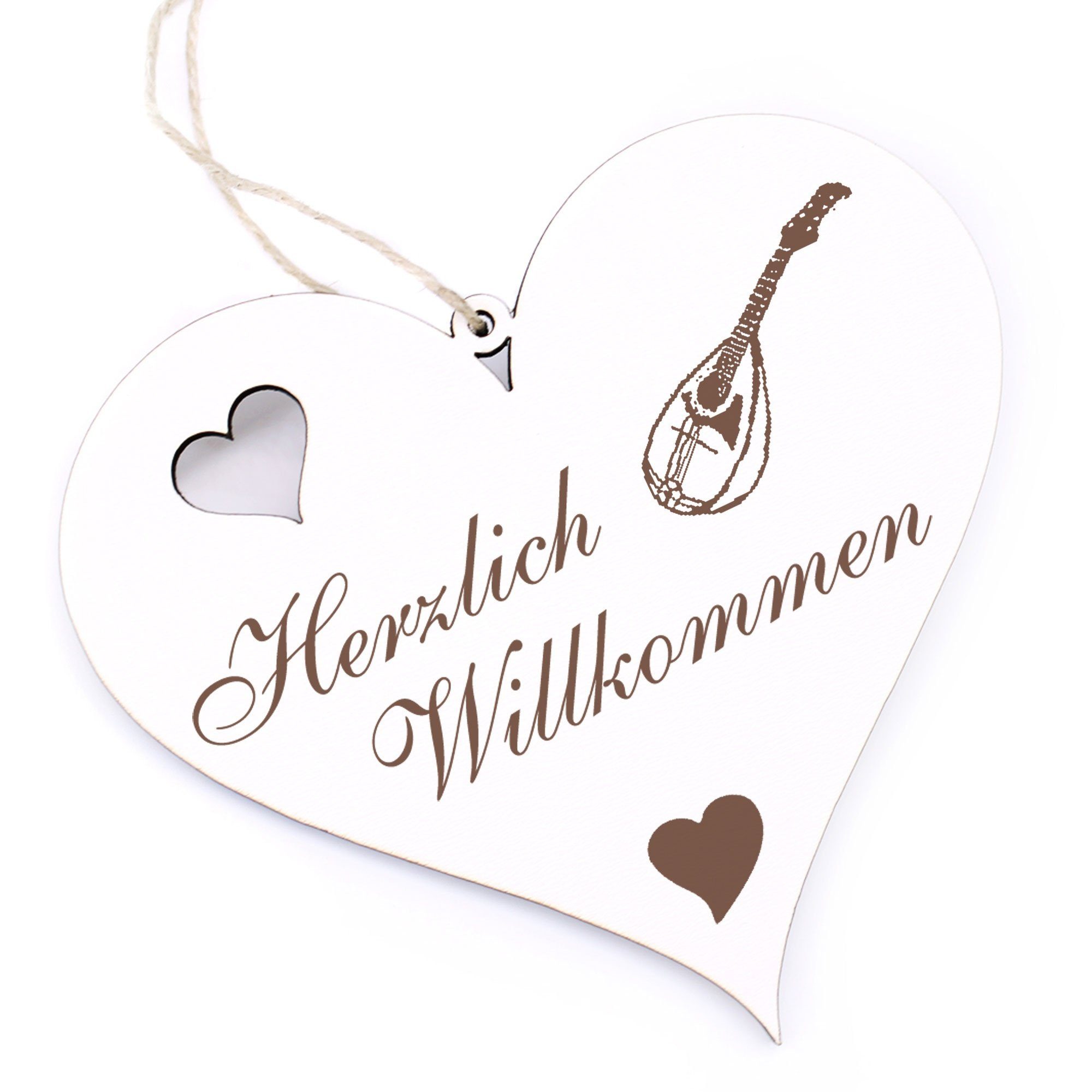 Dekolando Hängedekoration Herzlich Willkommen - Mandoline - 13x12cm