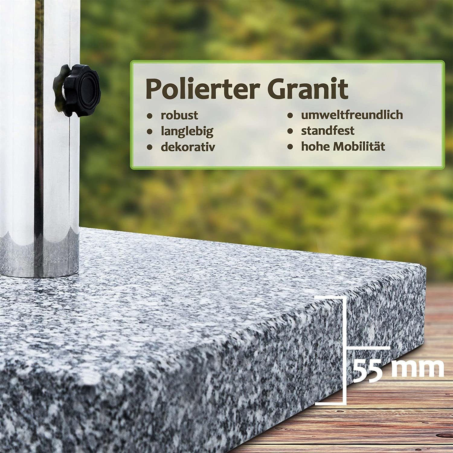 Schirmständer-Platte Sonnenschirmständer anaterra, Griff 30kg (1-tlg) Quadratisch Rollen Granit Schirmständer