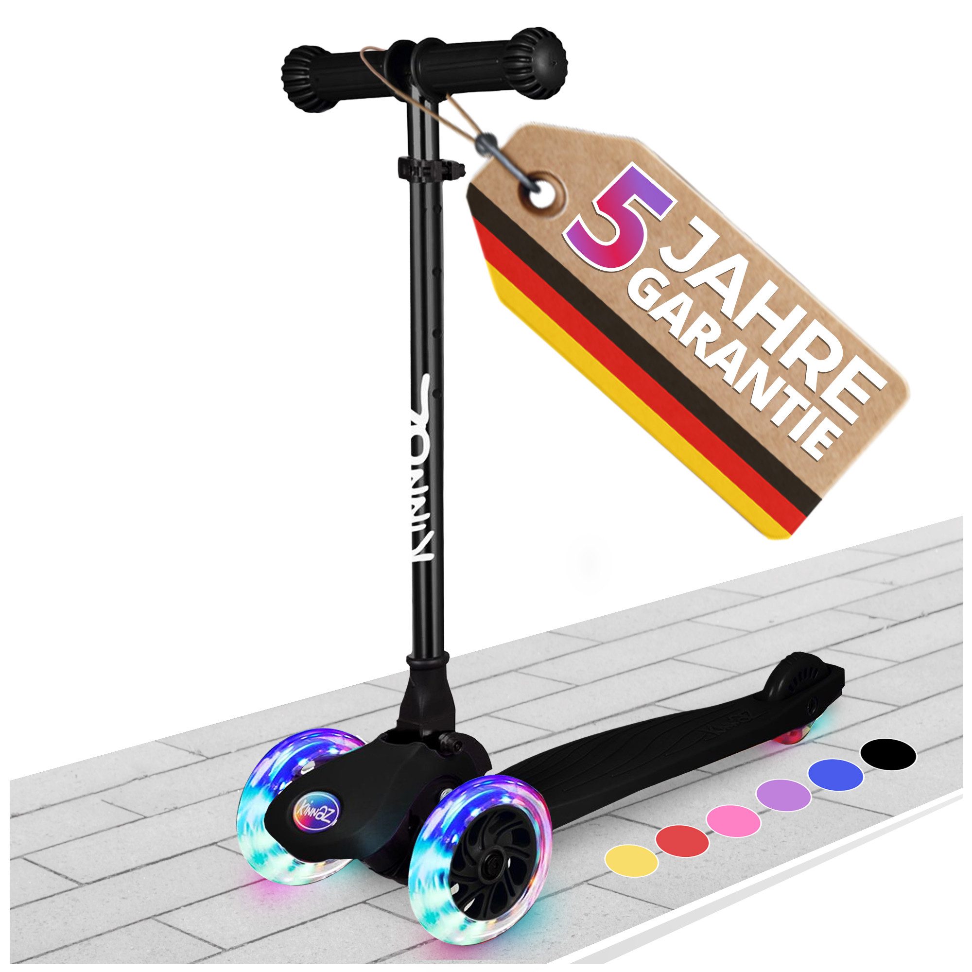 KINNAZ Dreiradscooter Roller Kinder ab 3 Jahre Kinderoller Скутеры LED faltbar einstellbar, (Kinderroller, kinnaz ONE), Händler aus Hamburg