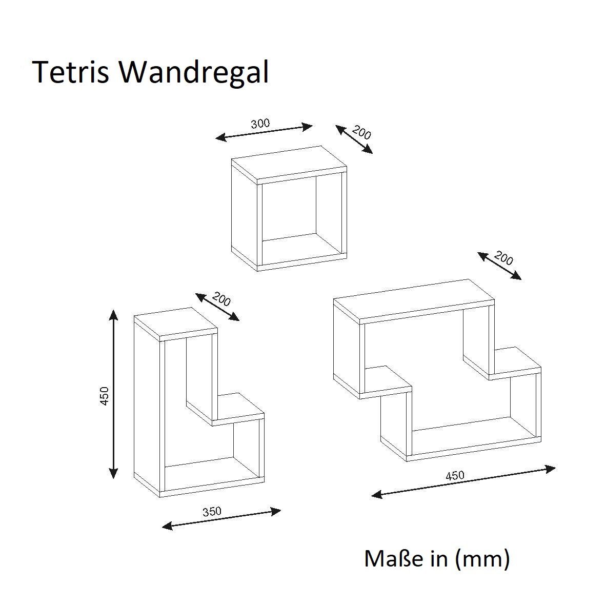 Tetris Wandregal Ablageflächen Wandregal mit 8 moebel17 Weiß,