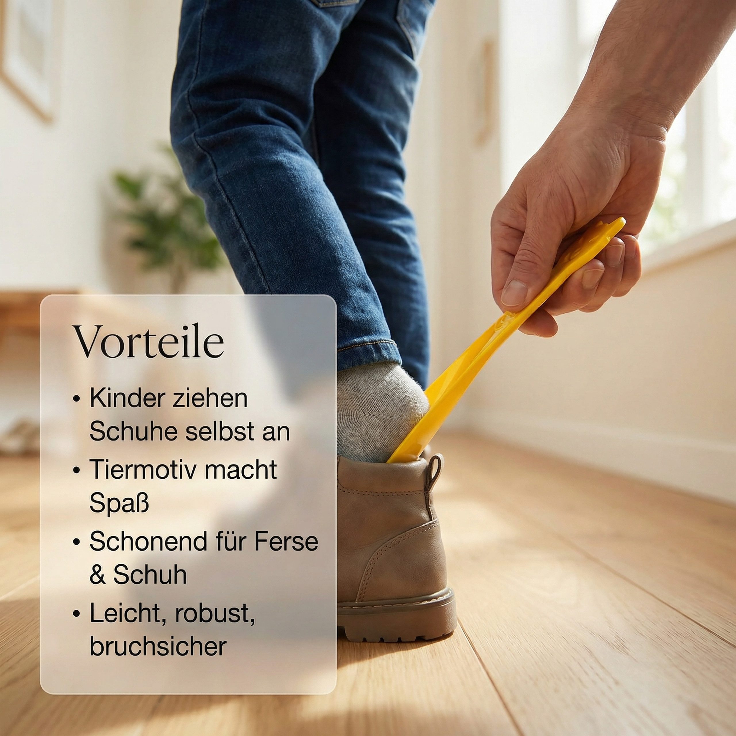 Lantelme Schuhlöffel 4 Stück Set Kinderschuhlöffel mit Motiv Kinder Schuhanzieher Bunt (4 Stück Schuhlöffel im Set aus Kunststoff), Farben Blau, Gelb, Grün und  – Bild 4 von 5