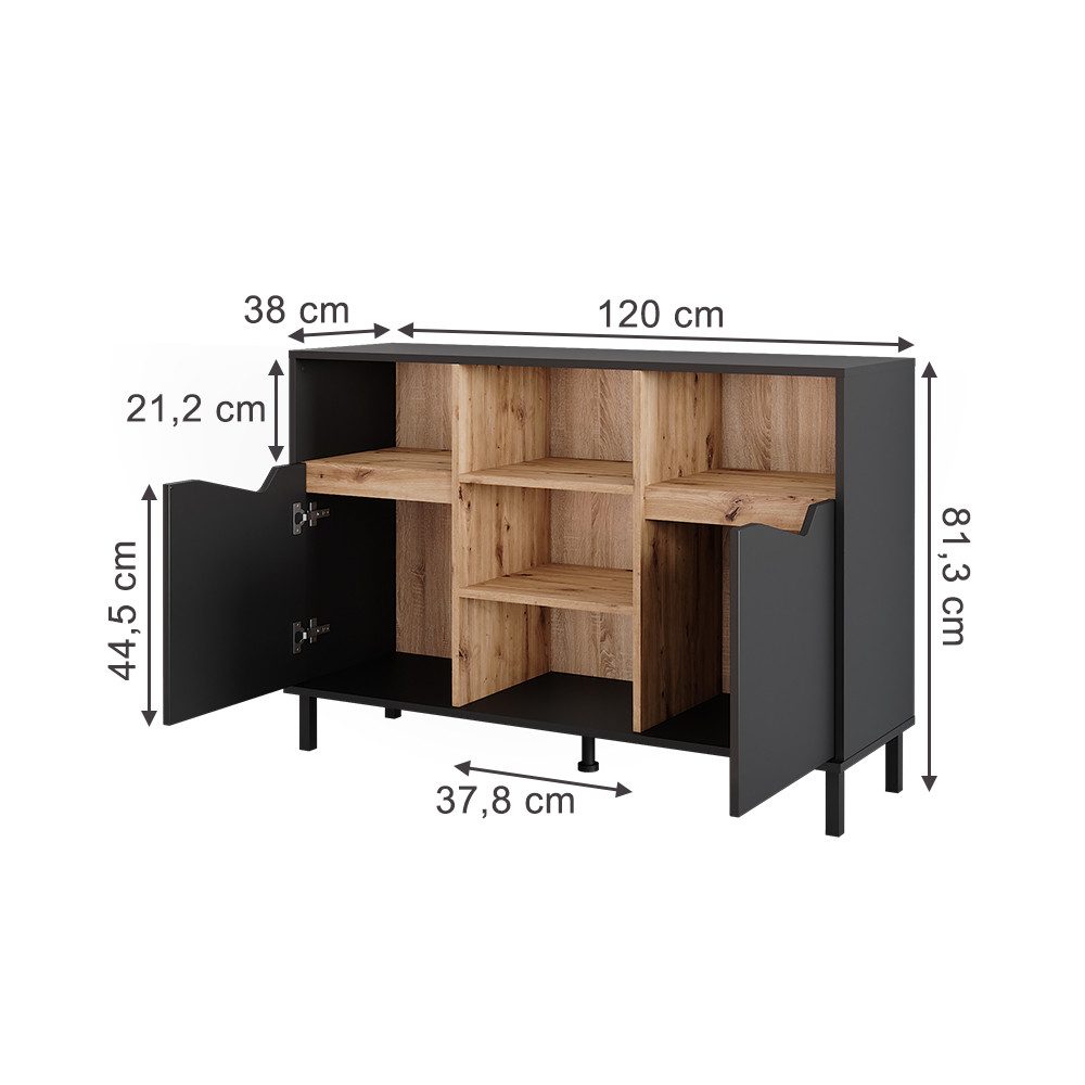 Vicco Kommode Marelle, Anthrazit/Artisan, 120 x 81.3 cm mit 2 Türen (1 St)