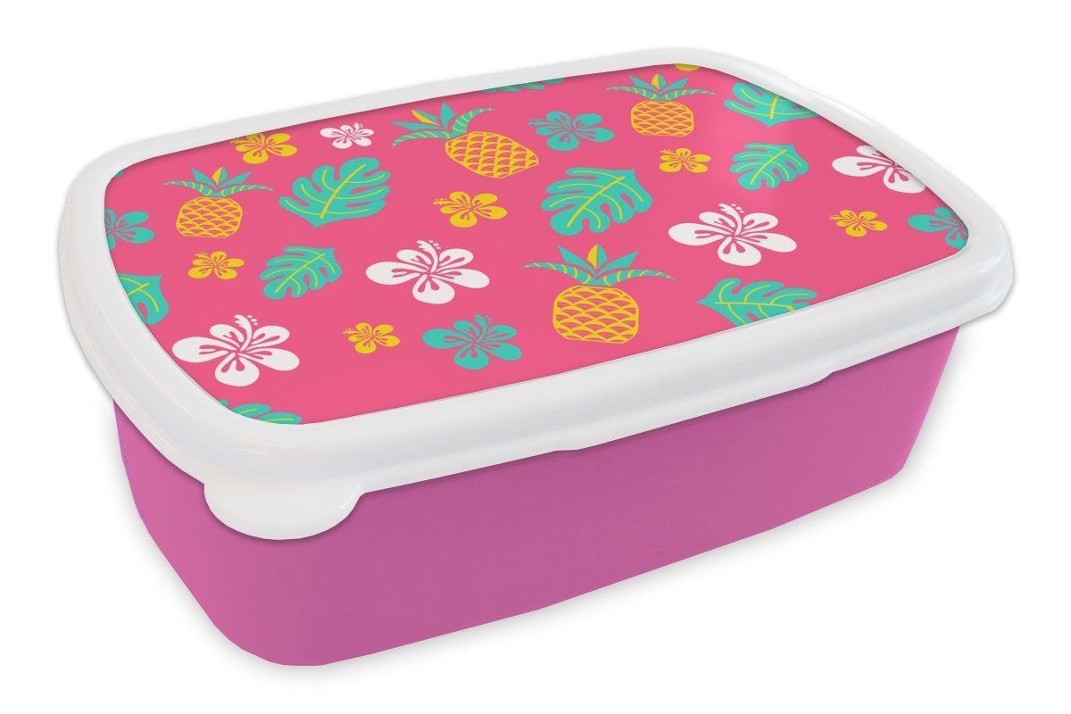 MuchoWow Lunchbox Sommer - Muster - Ananas, Kunststoff, (2-tlg), Brotbox für Erwachsene, Brotdose Kinder, Snackbox, Mädchen, Kunststoff rosa