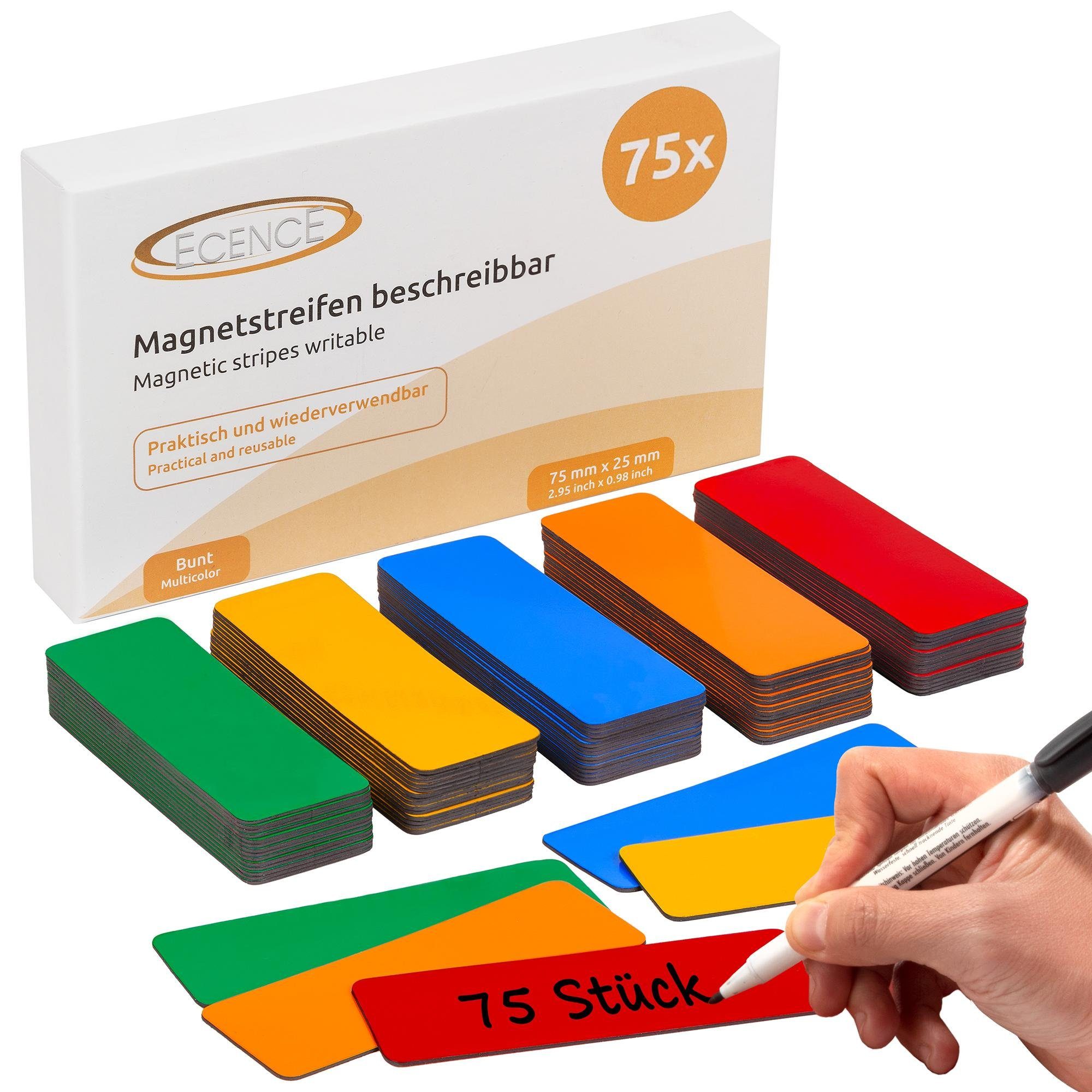 ECENCE Magnet 75 Magnetstreifen beschreibbar Etiketten Magnete (75-St)