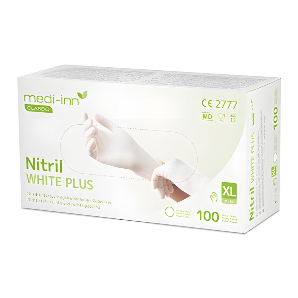 Medi-Inn Einweghandschuhe 100x Medi-Inn Handschuhe Nitril puderfrei weiss White Plus Größe: XL