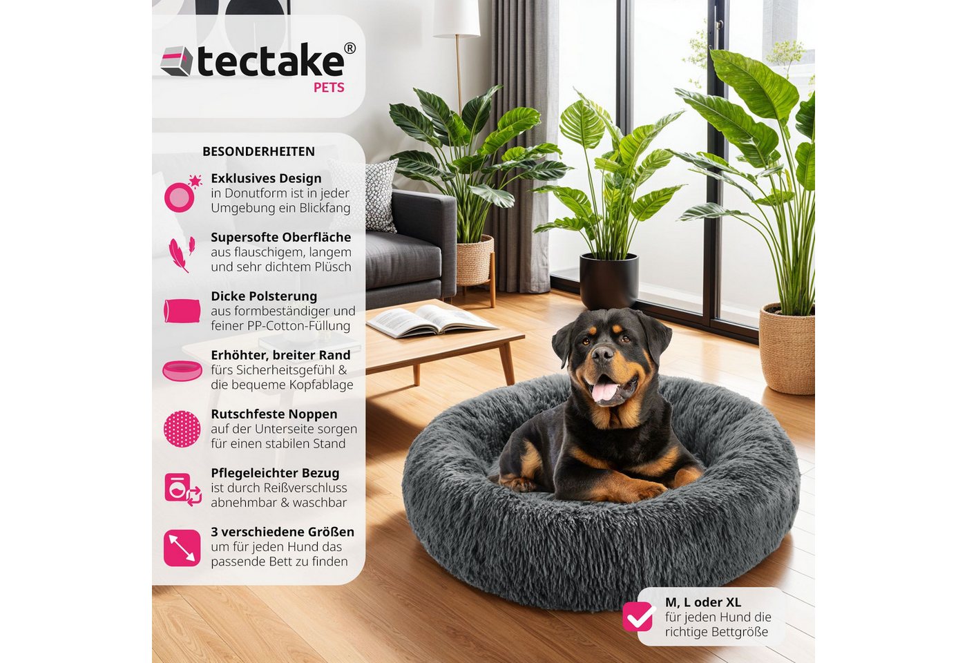 Thumbnail - tectake Hundematte Hundebett, rund mit langem Plüsch