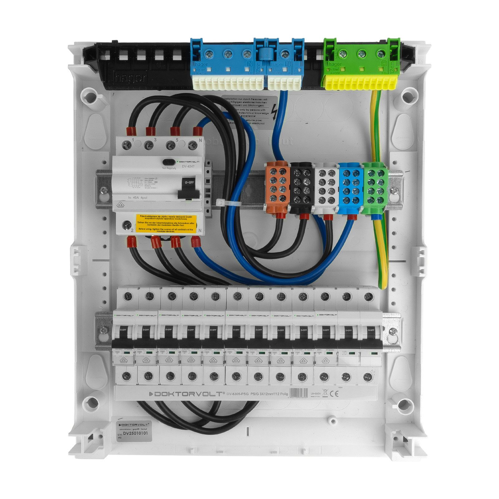 Doktorvolt Stromverteiler Sicherungskasten Hager Aufputz 10xMCB 1xRCCB 2x12 Verteilerschrank VDE