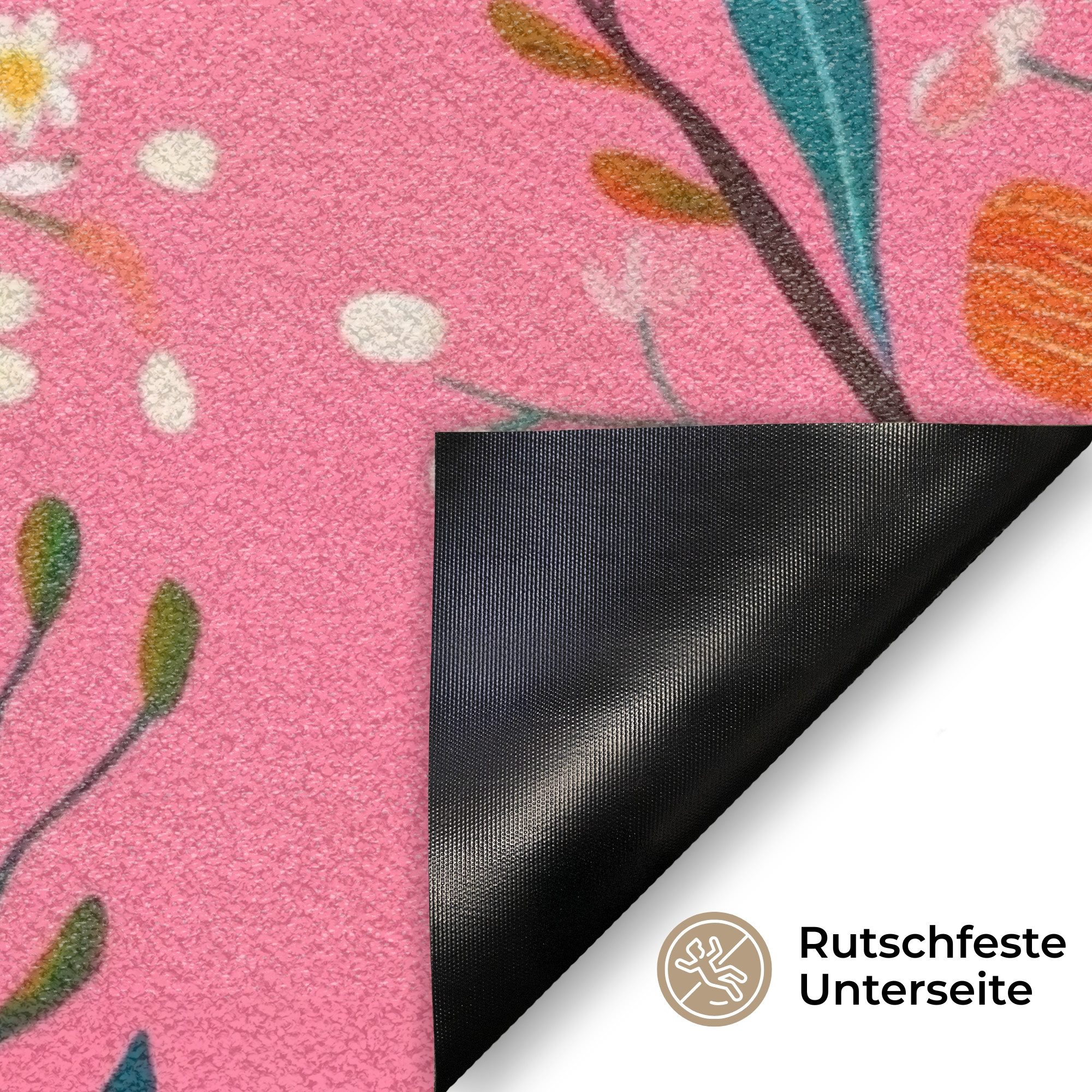 MuchoWow Fußmatte Rosa - Blumen - Weiß - Orange, Rechteckig, innen Schmutzfangmatte, Tür, Schmutzfänger Flur, Teppich, 60x40 cm