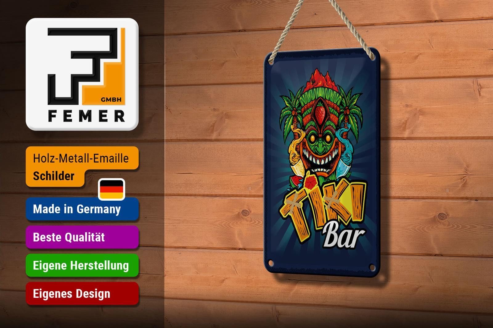 Femer GmbH Metallschild Hinweis 12x18 cm Tiki Bar buntes, (1 St), gewölbte Oberfläche, abgerundete Ecken, umgeschlagene Kanten