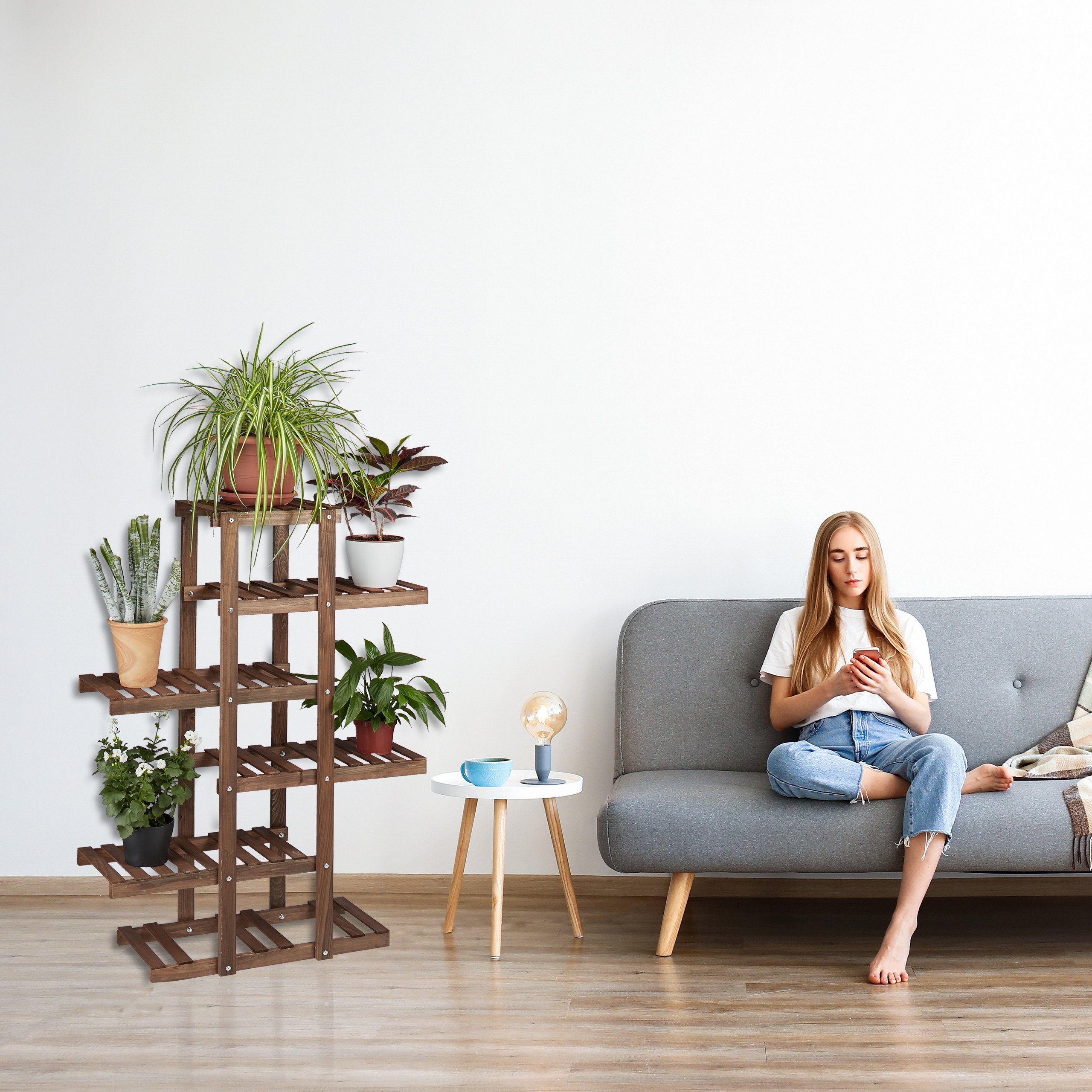 relaxdays Blumenständer Blumenregal aus Holz, Schokobraun günstig online kaufen