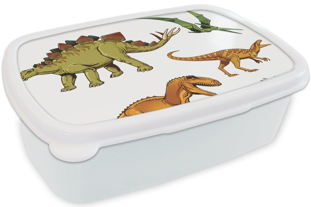 Kinder (2-tlg), Dinosaurier und Mädchen MuchoWow Zeichnung und weiß Jungs Lunchbox für für - Erwachsene, Brotbox Jungen Kunststoff, Kinder, - - Brotdose,