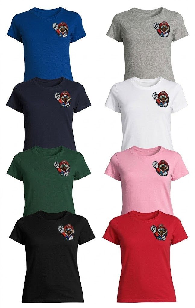 Blondie & Brownie T-Shirt Mario Luigi Super Wario Yoshi Peach Patch Damen T-Shirt Super Mario Bros Retro Patch Damen Shirt