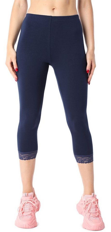 Bellivalini Leggings Damen 3/4 Capri Leggings aus Baumwolle mit Spitze für  Tunika BLV50-224 (1-tlg) elastischer Bund