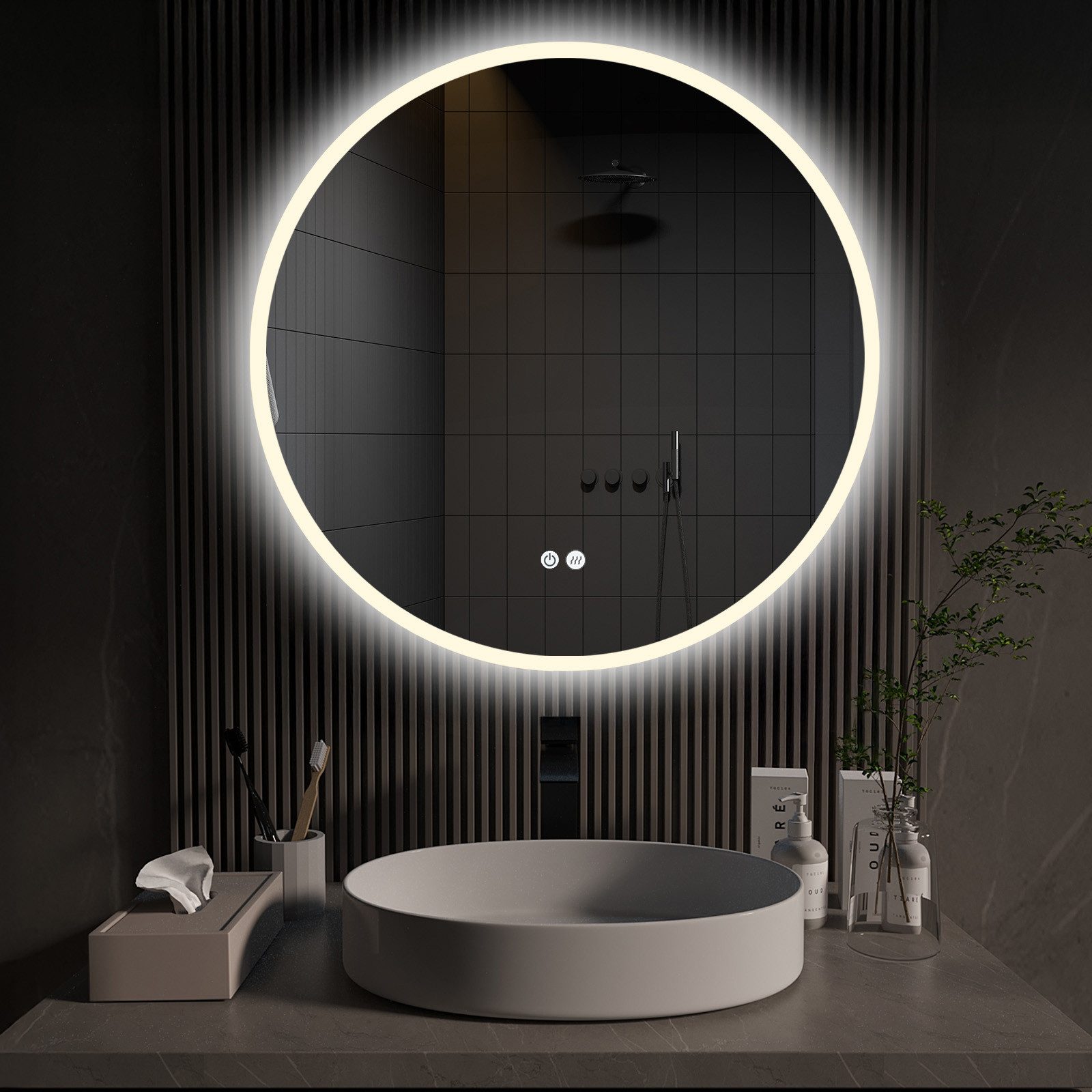 HOKO Badspiegel Wandspiegel Antibeschlage und Beleuchtung Badezimmerspiegel (Touch-Schalter Lichtspiegel)