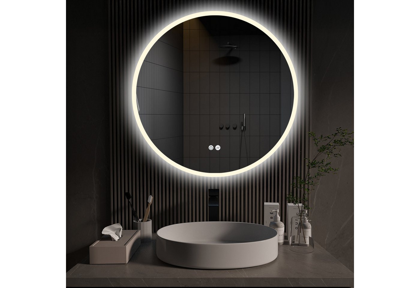 HOKO Badspiegel Wandspiegel Antibeschlage und Beleuchtung Badezimmerspiegel (Touch-Schalter Lichtspiegel)