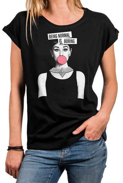 MAKAYA T-Shirt mit modischem Frontdruck Basic Sommer Top für Damen Casual Rundhals (Sprüche, Statement, Schwarz, Blau, Grau) Baumwolle, große Größen