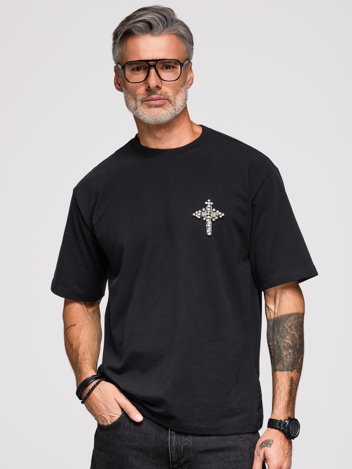 OMBRE Print-Shirt Herren Loose Fit T-Shirt mit dekorativem Motiv Schwarz S (kein Set, 1-tlg)