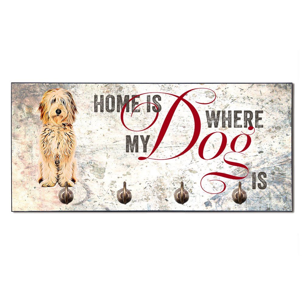 Cadouri Wandgarderobe DOODLE Hundegarderobe - Wandboard für Hundezubehör (Garderobe mit 4 Haken), MDF, mit abgeschrägten Ecken, handgefertigt, für Hundebesitzer