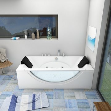 AcquaVapore Whirlpool-Badewanne Whirlpool Badewanne Eckwanne Wanne W81H-C 180x90cm, (1-tlg), Mit Fußgestell und Ablaufgarnitur