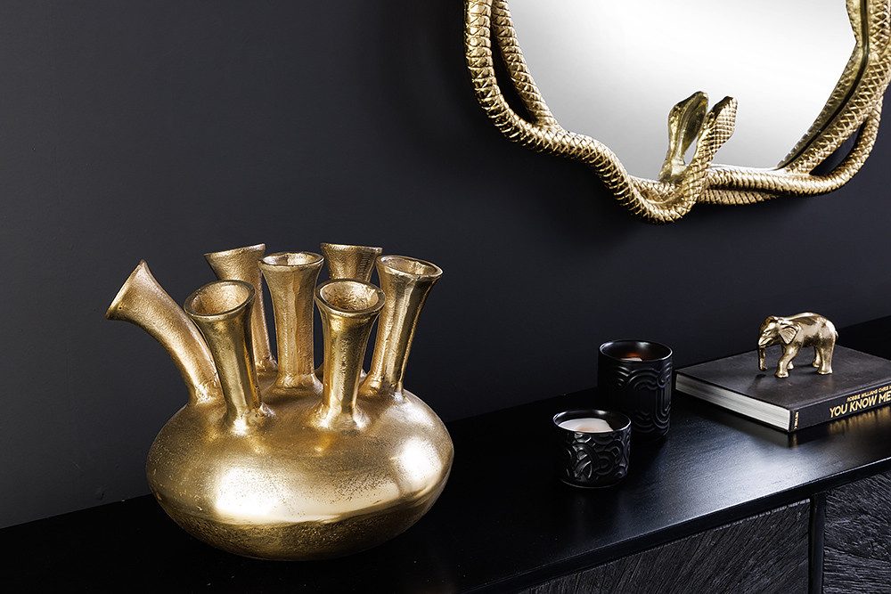 riess-ambiente Dekovase KIYA 35cm gold · Tischvase aus Aluminium-Metall mit 7 Öffnungen (Einzelartikel, 1 St), getrocknete Blumen-Pflanzbehälter · handmade · Blumenvase