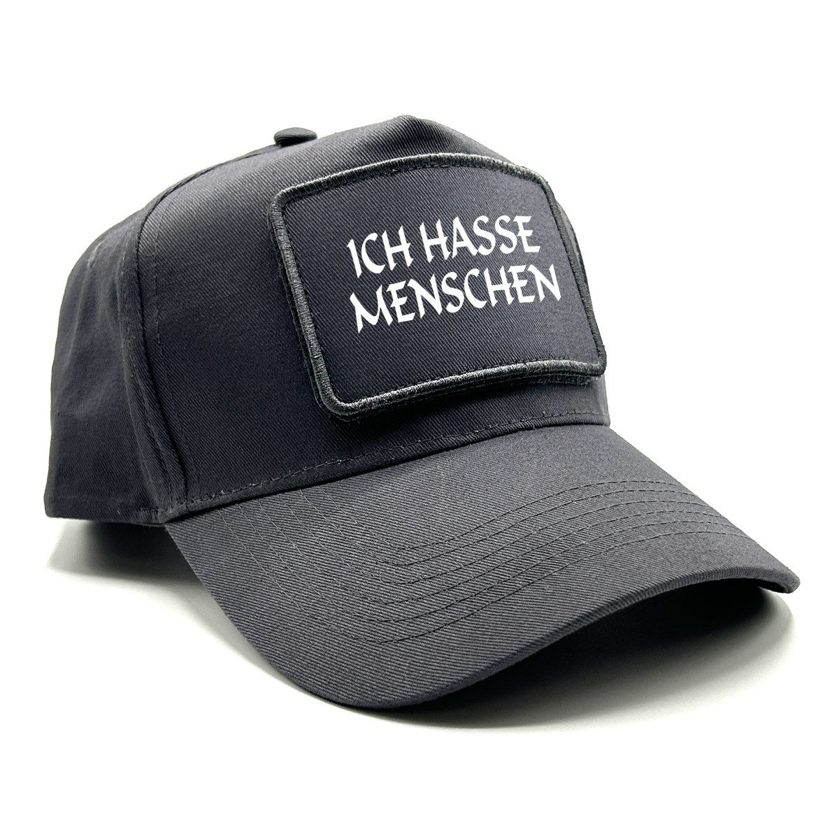 Herzbotschaft Baseball Cap Schirmmütze mit Spruch auf Patch ICH HASSE MENSCHEN One Size durch verstellbaren Klip-Verschluss