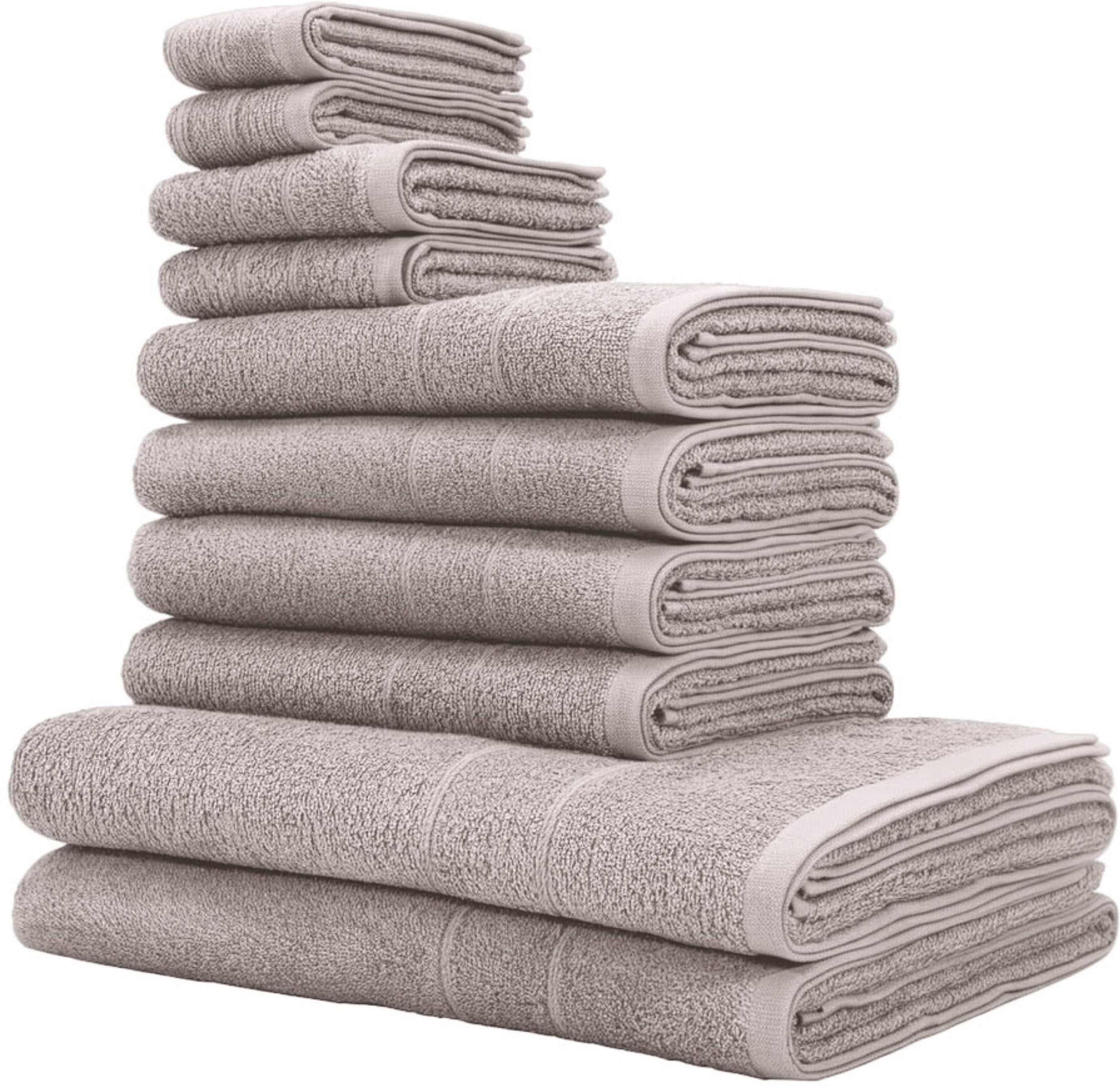 OTTO home Handtuch Set Inga, 3 Qualitäten, Duschtücher, Handtücher, Gästetücher, Seiftücher, Walkfrottier (10-St), Handtücher mit feiner Bordüre, 100% Baumwolle