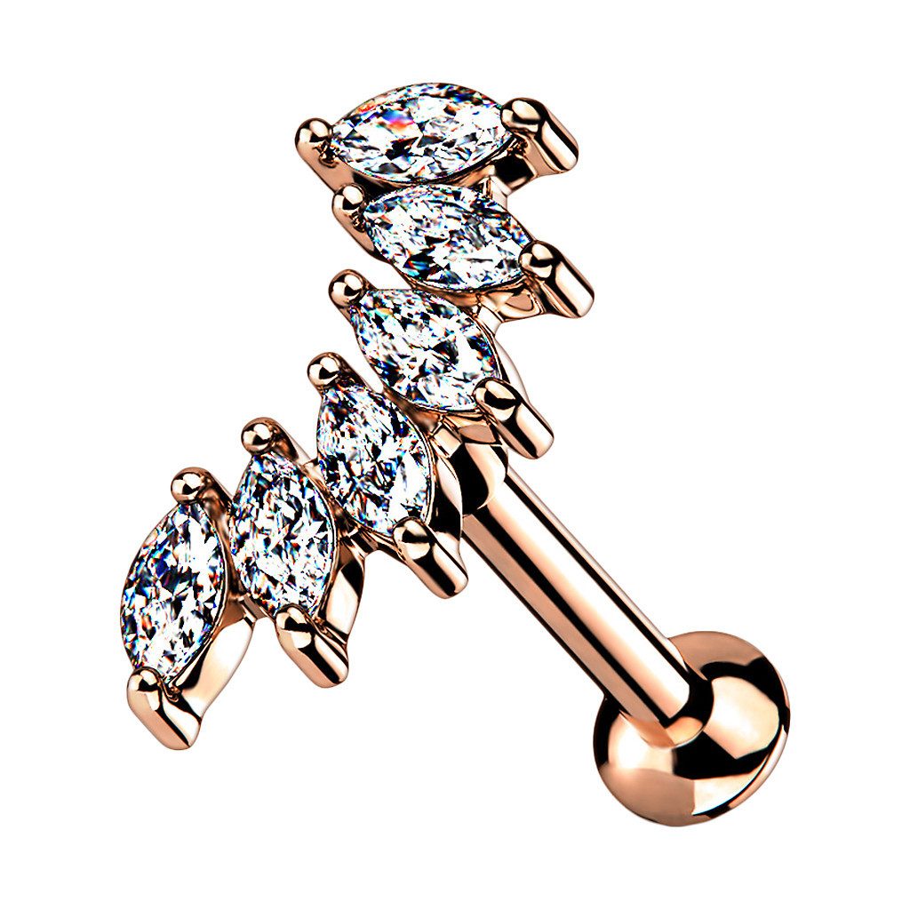 Taffstyle Piercing-Set Tragus Labret Piercing Stecker Kristall Marquise Schliff Rosegold 8mm (Ohr Lobe Daith Conch Orbital Snug Ohrring Piercing), Ohr Helix Innengewinde Ohrpiercing Cartilage Knorpel Tragus Helix Rook