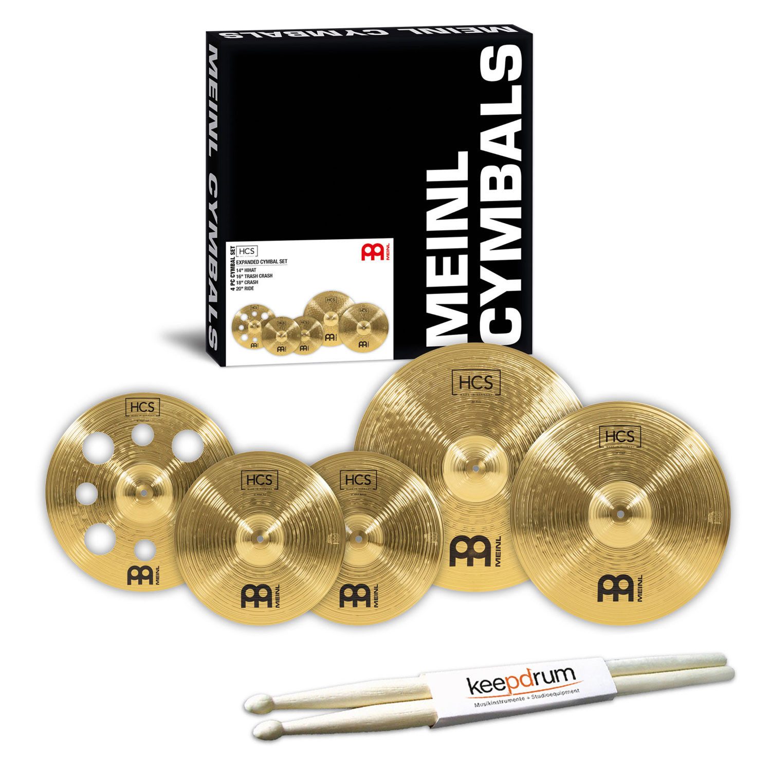 Meinl Cymbals Becken Meinl Beckenset HCS14161820 mit Schlagzeugstöcken, 1-St., Becken, Vorteils-Set mit Drumsticks