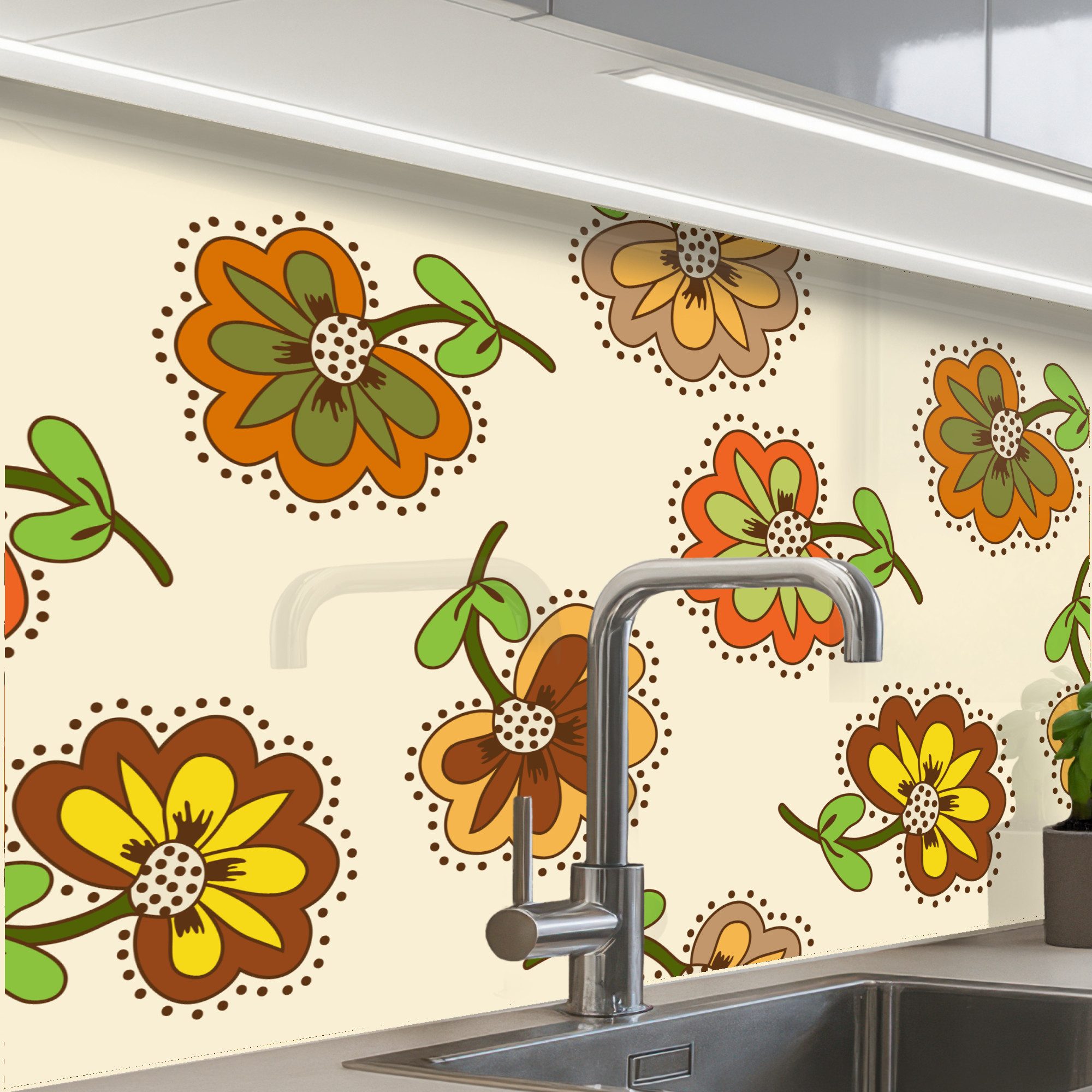 KitchenYeah Küchenrückwand Muster selbstklebend (keine Folie) Design - Blumen - Retro - Vintage, (1-tlg), Spritzschutz, Küche, Rückwand, Küchenwand, Küchenfront, 30x20 cm