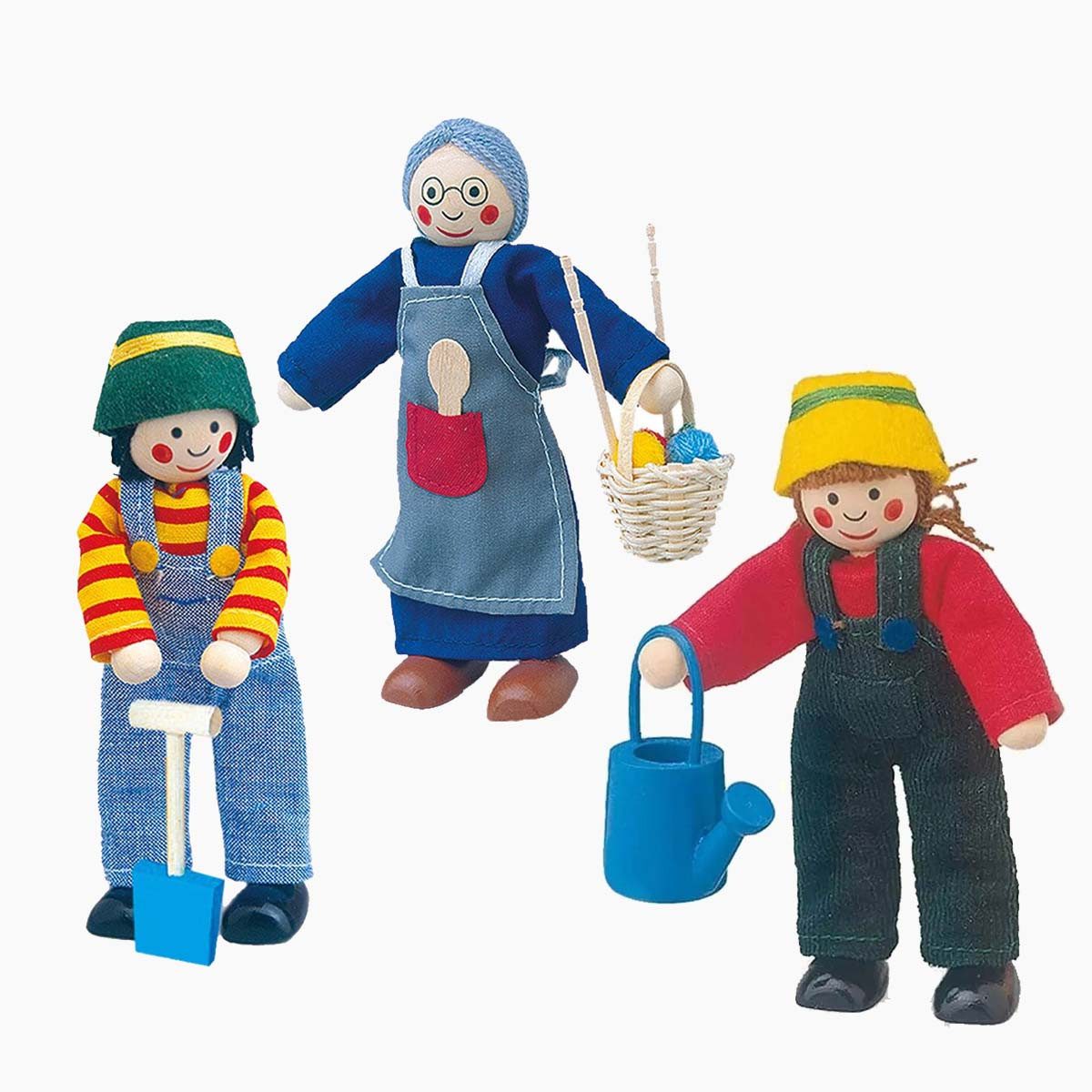 Bino & Mertens Biegepuppe Biegepuppen Set Garten (Spar-Set, 3-tlg., garten), Bewegliche Arme und Beine für flexibles Spielen