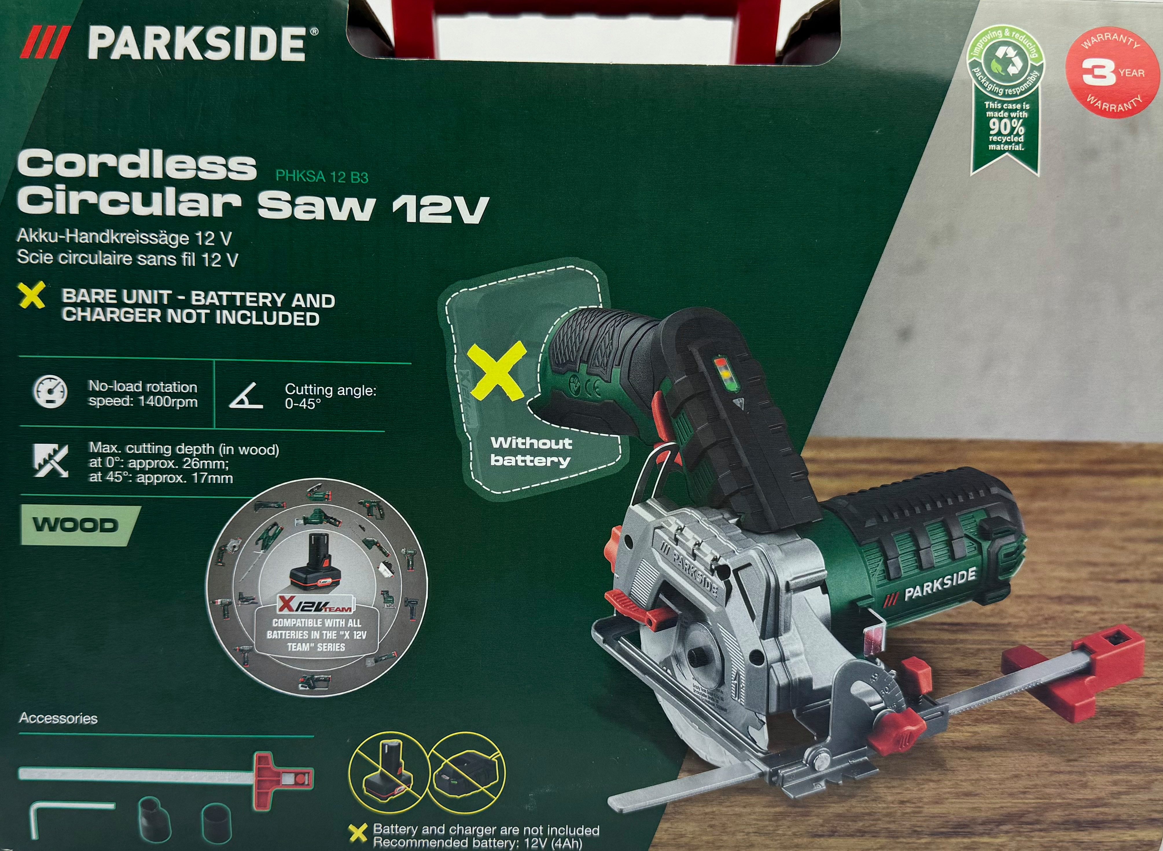 Parkside Akku-Handkreissäge 12V PHKSA 12 B3, ohne Akku und Ladegerät, Ø 85 mm