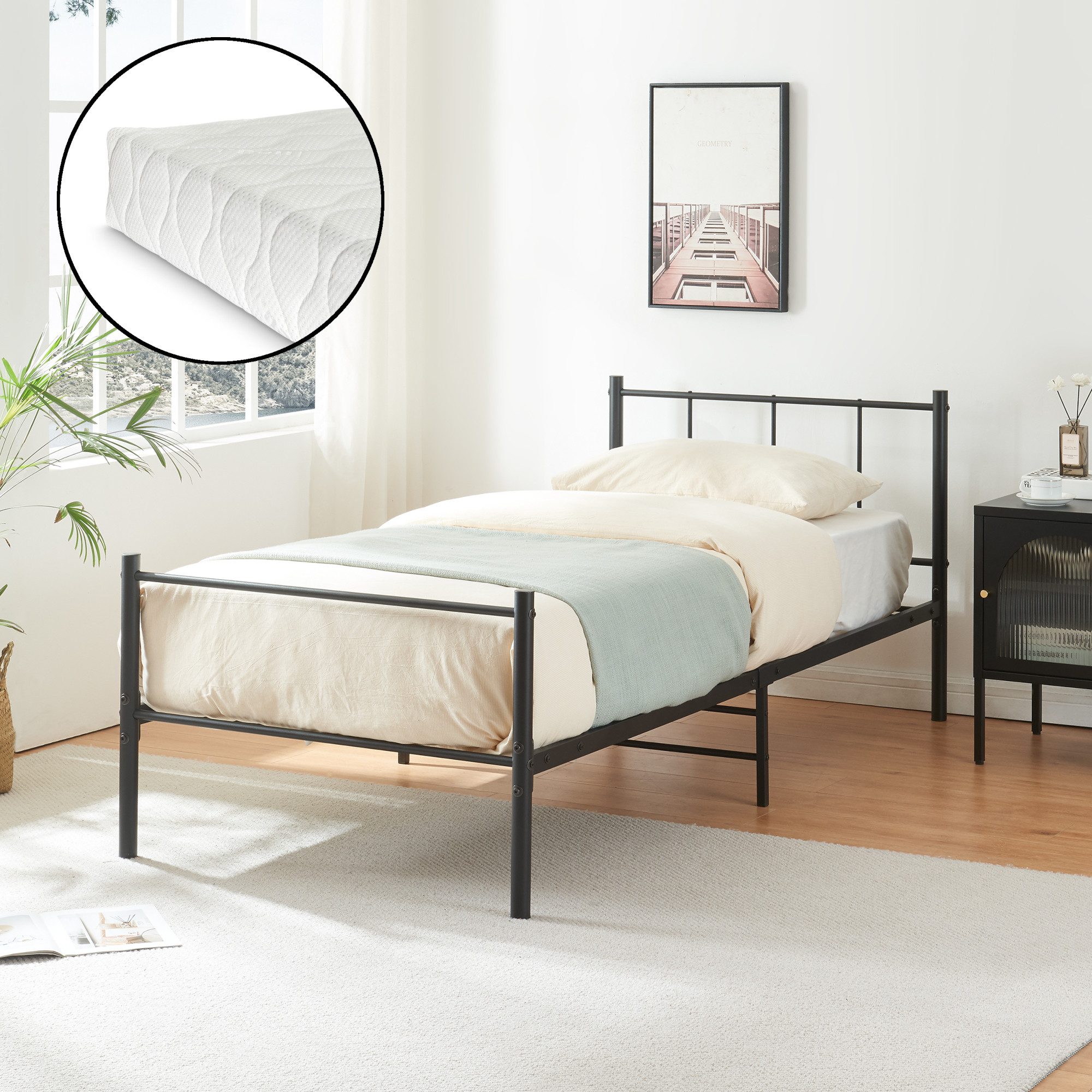 en.casa Metallbett, »Laos« 90x200 Schwarz mit günstig online kaufen