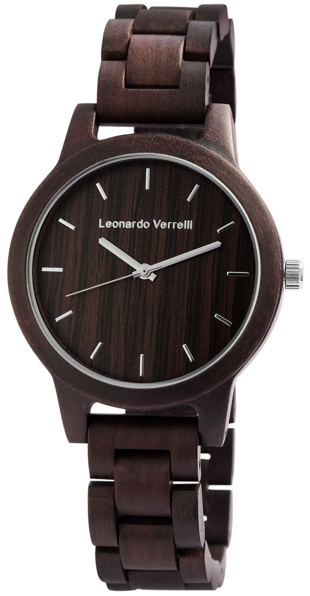 Leonardo Verrelli Quarzuhr Mineralglas, Herrenuhr Walnussholz