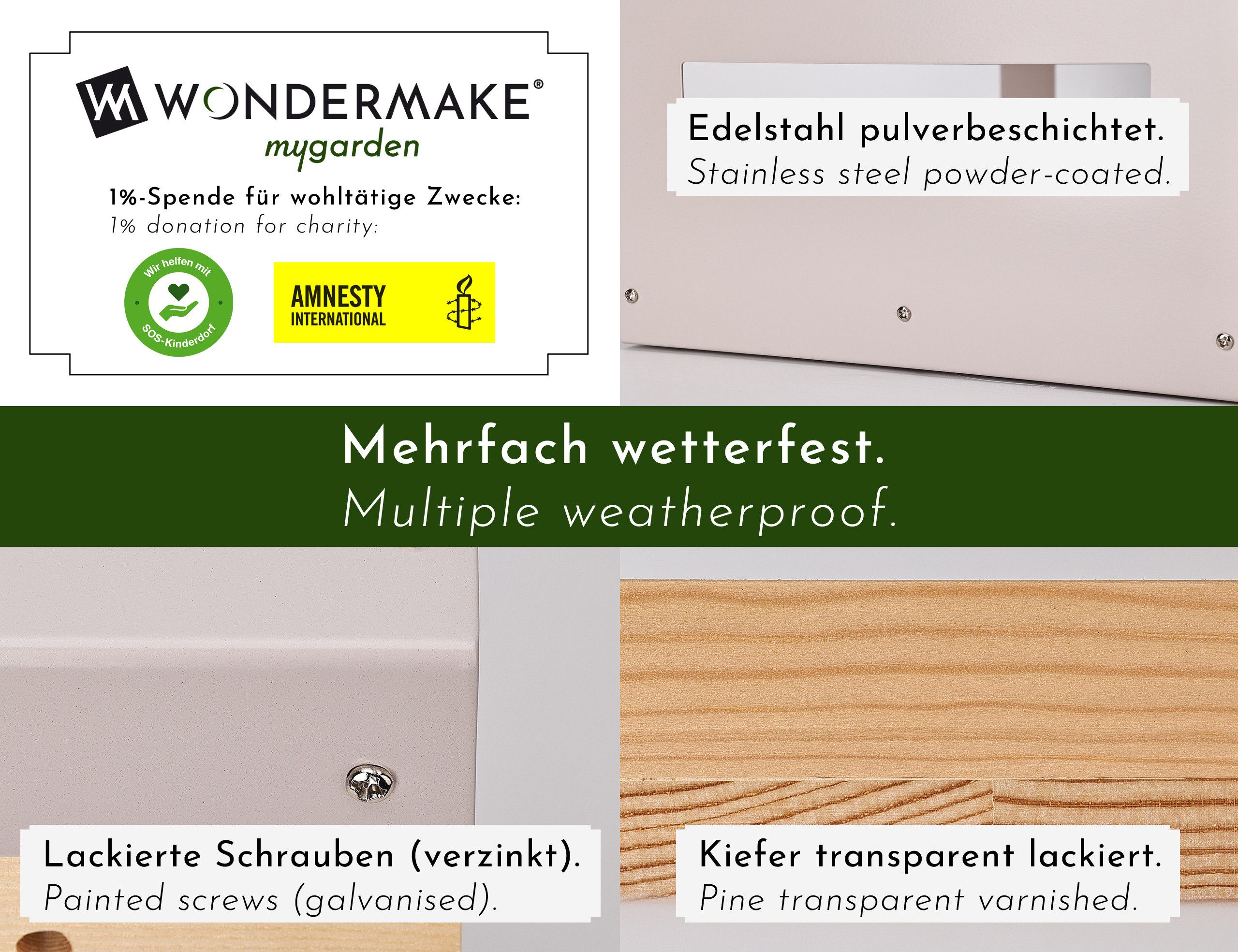 WONDERMAKE Vogelhaus wetterfest zum Aufhängen, Metall Vogelfutterhaus groß Vogelhäuschen, Design Futterhaus für Wildvögel aus Edelstahl und Holz, hängend