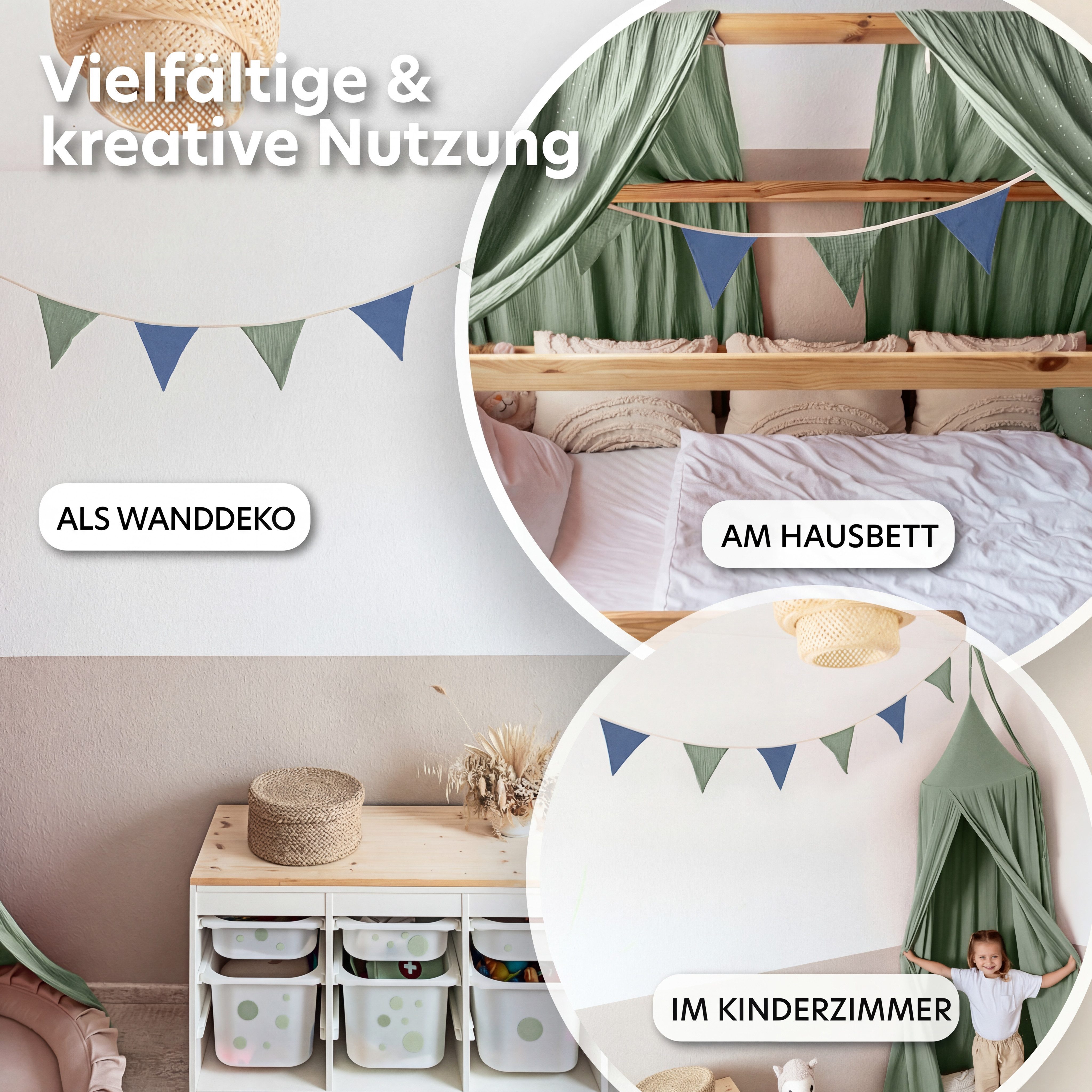 lilimaus Wimpelkette Sternenkette für Kinderzimmer - handgenähte Stoff-Girlande, handgefertigte Stoff-Girlande ca. 300 cm - Wimpel oder Sterne