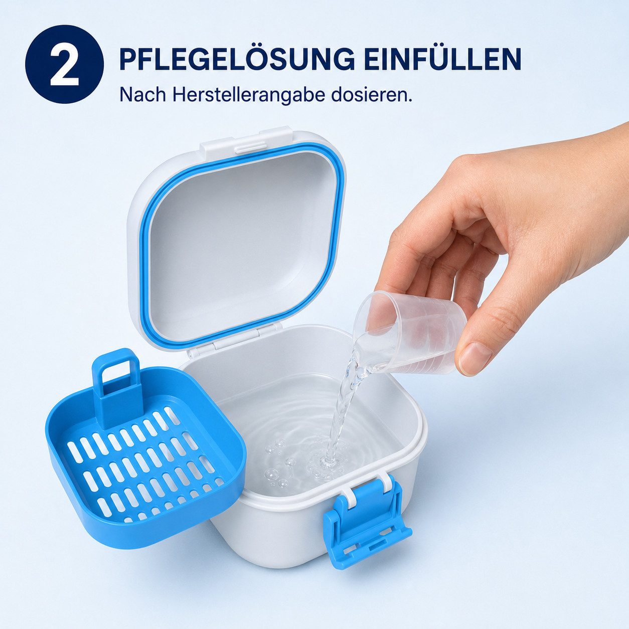 Luckice Zahndose Zahnprothesen Aufbewahrungsbox mit Einweichsieb (Set, 1 St., Einschichtige Zahnersatz-Reinigungsbox mit Verschlussclip), Mit Sieb zum Einweiche – Bild 2 von 5