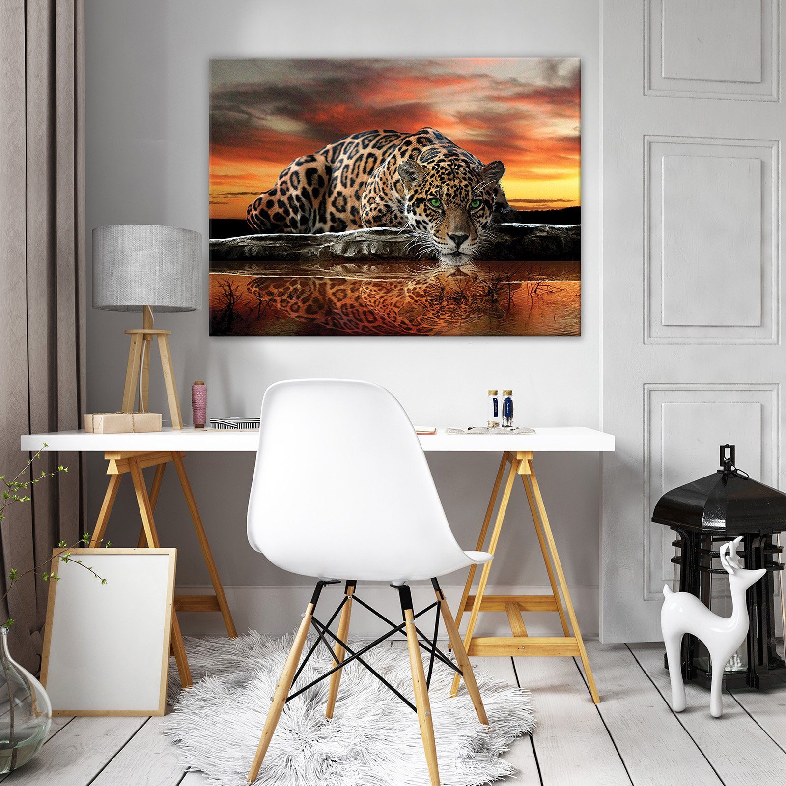 Wallarena Leinwandbild Tiger Tiere Afrika Natur Orange Modern Bild XXL Lein günstig online kaufen