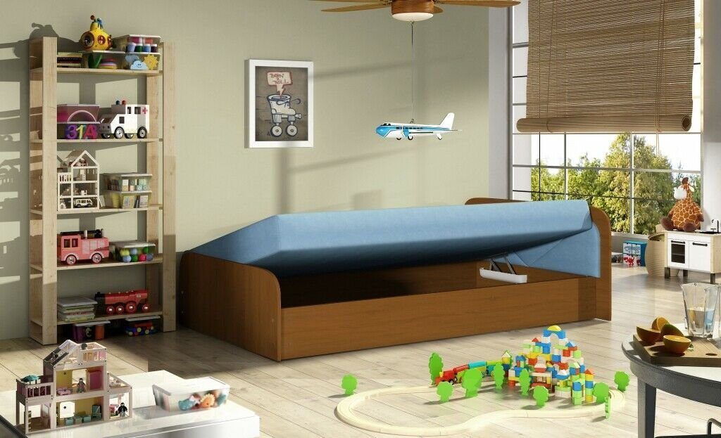 Schlaf Kinder Holz Polsterbett Zimmer JVmoebel Braun/Blau Sofa Bett Betten Bett