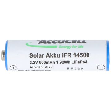 AccuCell 3,2 Volt Solar Akku Lithium IFR 14500 AA 600mAh LiFePo4 Akku mit Kopf Akku 600 mAh (3,2 V)