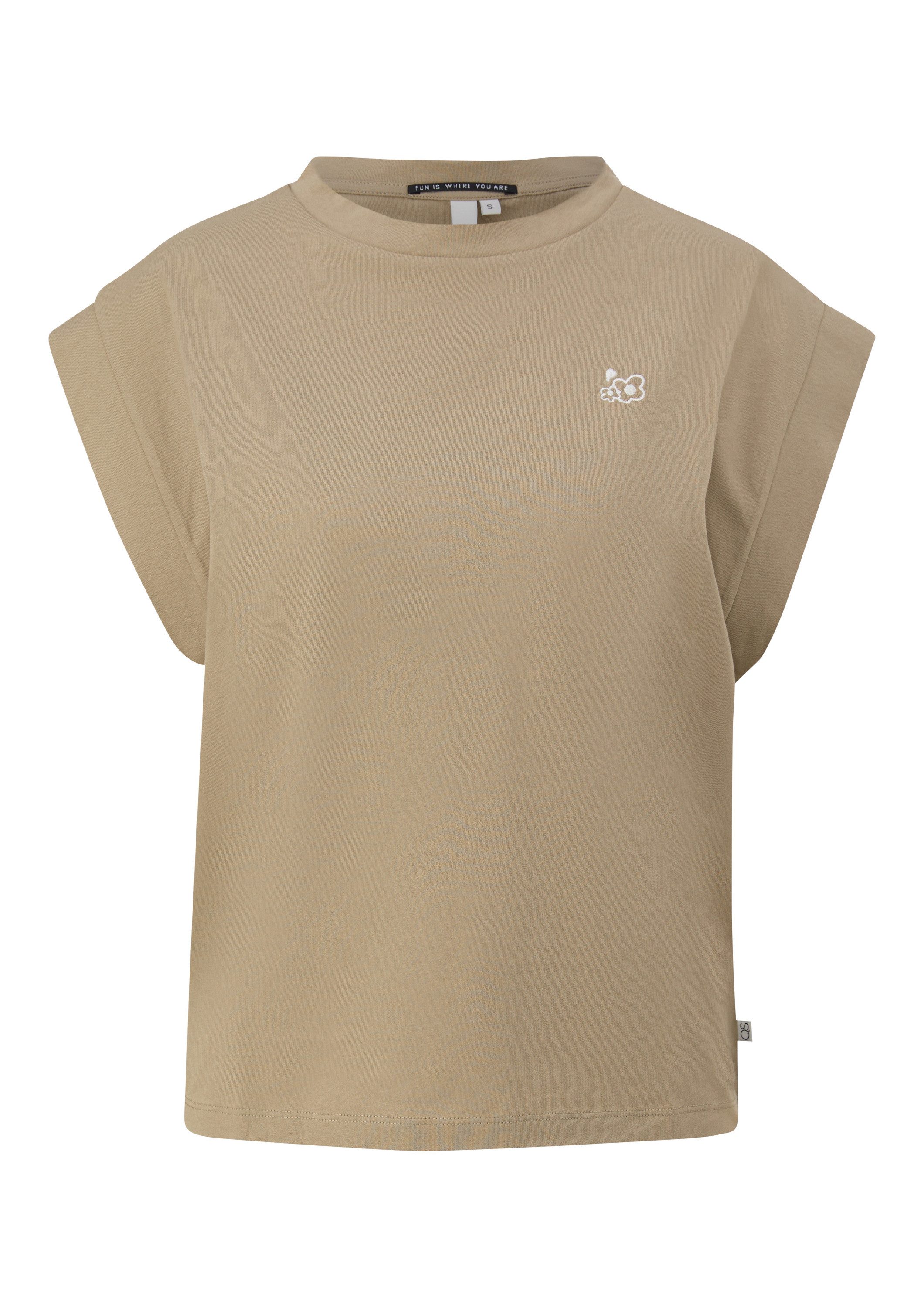 QS Kurzarmshirt T-Shirt T-Shirt mit überschnittenen Schultern und Stickerei günstig online kaufen