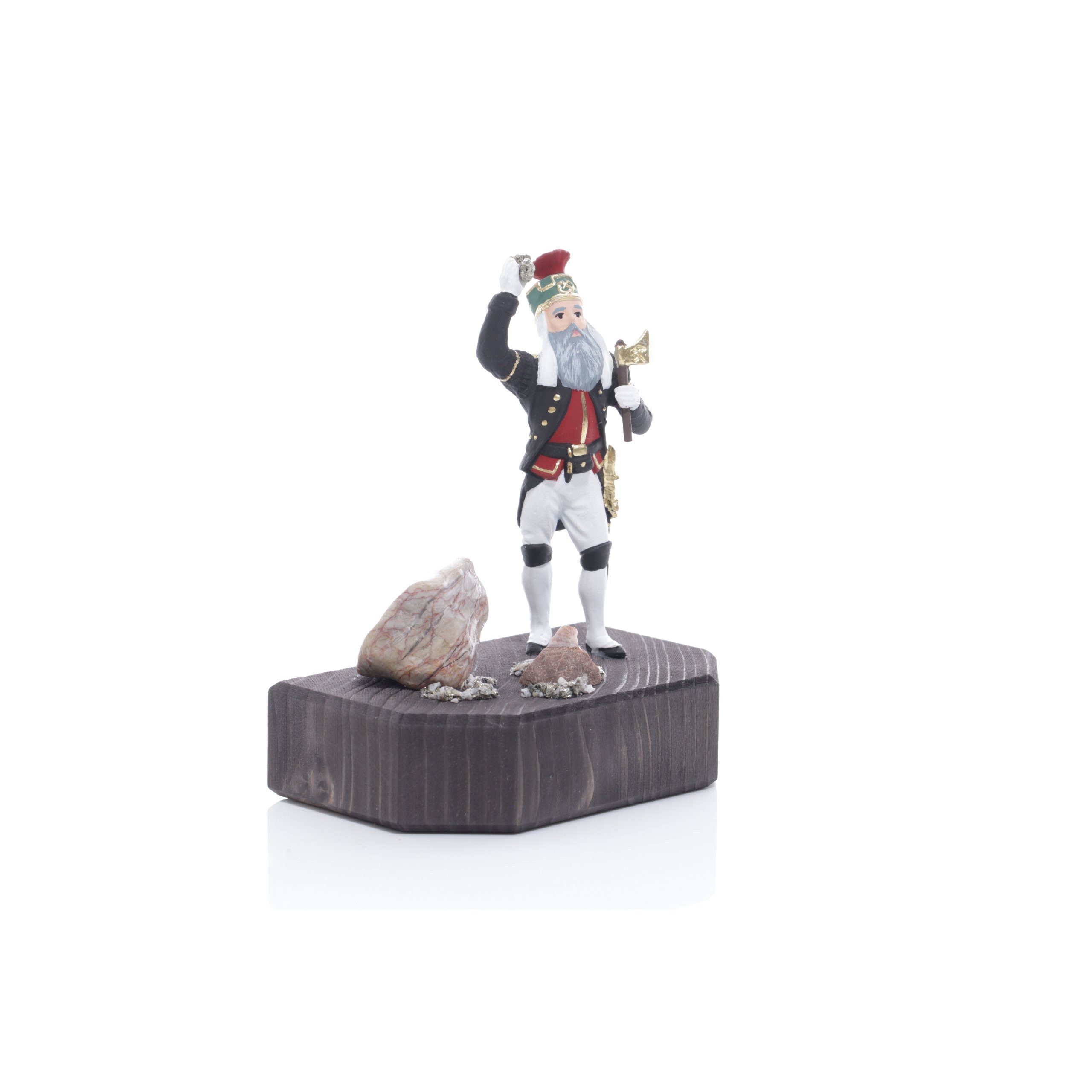 Weihnachtsfigur Miniaturbergwerk Sockel Bergmann Steiger mit Edelstein bunt BxHxT