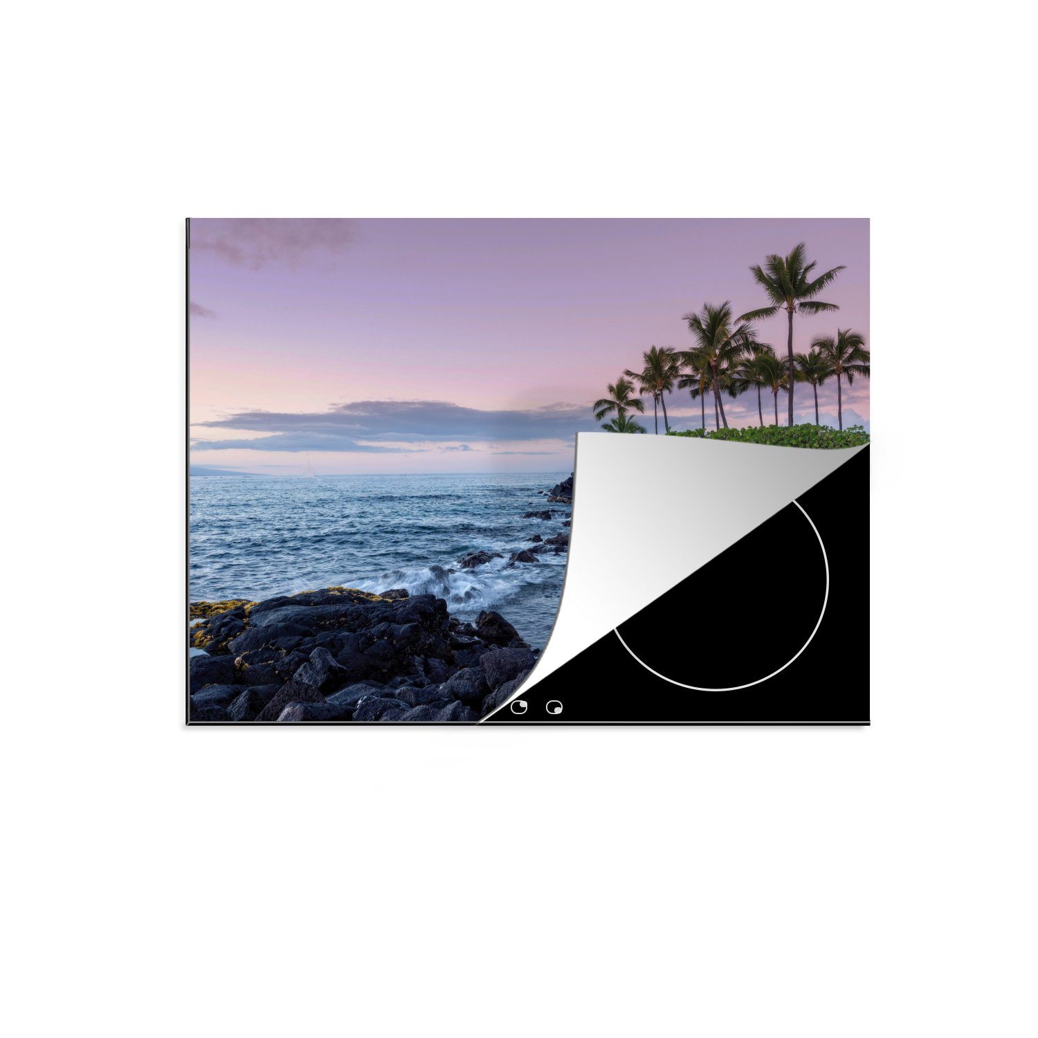 MuchoWow Herdblende-/Abdeckplatte Palmen an der Mobile von Arbeitsfläche Vinyl, cm, Ceranfeldabdeckung Hawaii, nutzbar, tlg), (1 Küste 70x52