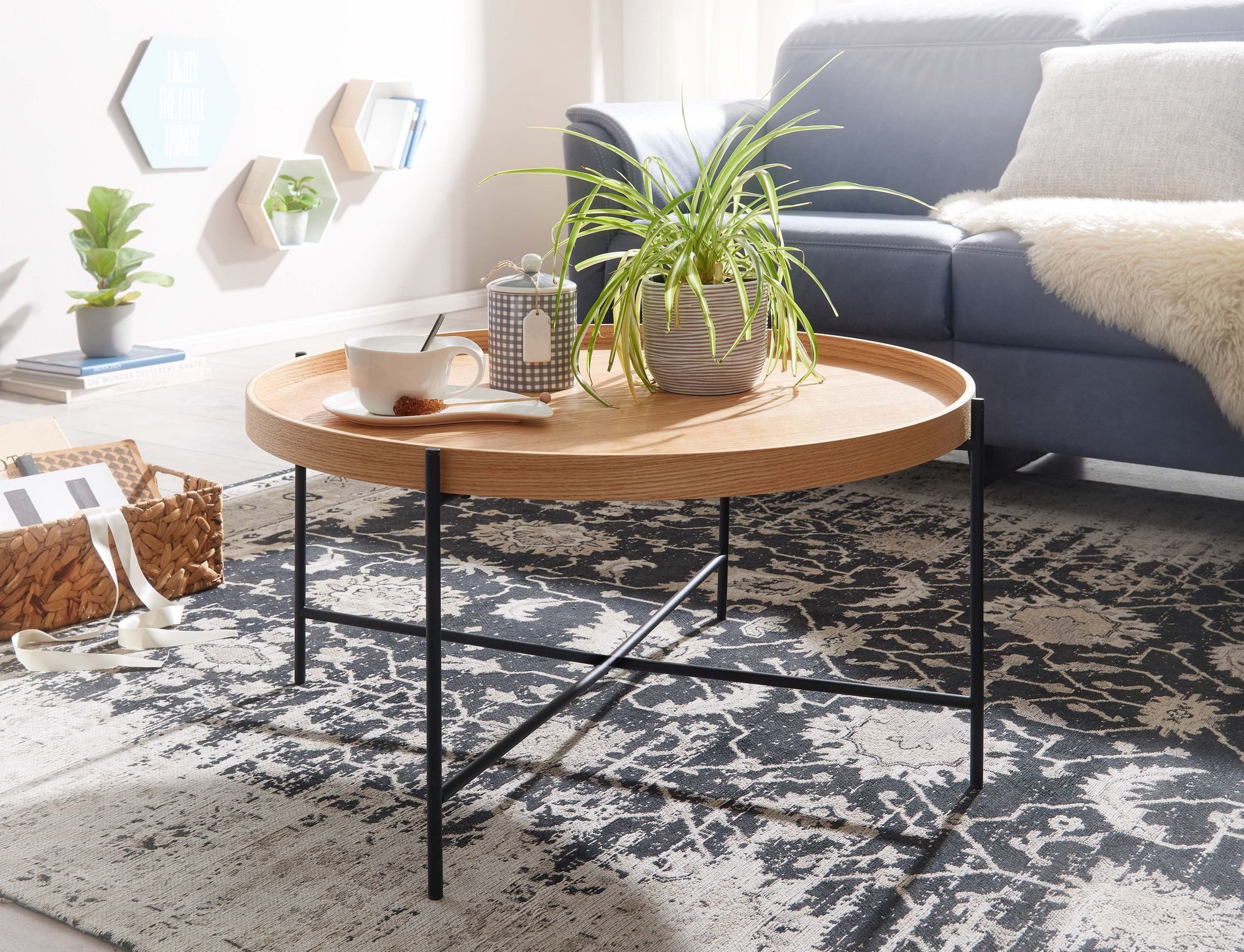 FINEBUY Couchtisch Couchtisch Rund 80cm MDF Skandinavisches Design Eiche Wo günstig online kaufen