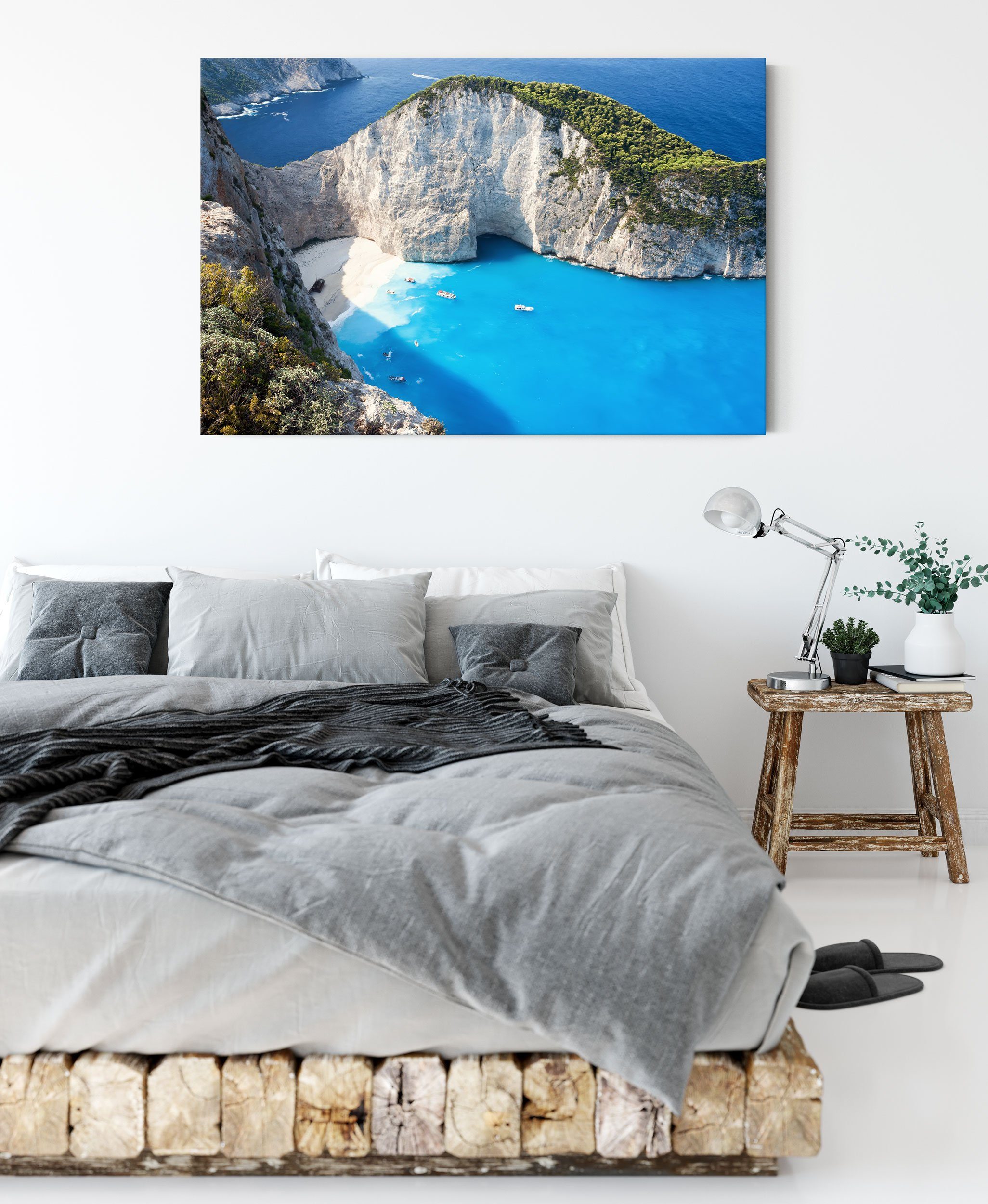 Pixxprint Leinwandbild Sandstrand Bucht (1 St), inkl. Leinwandbild mit fertig Bucht Zackenaufhänger mit bespannt, Sandstrand