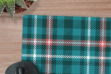 MuchoWow Gaming Mauspad Kariert - Tartan - Muster - blau - rosa (1-St), Mousepad mit Rutschfester Unterseite, Gaming, 40x40 cm, XXL, Großes