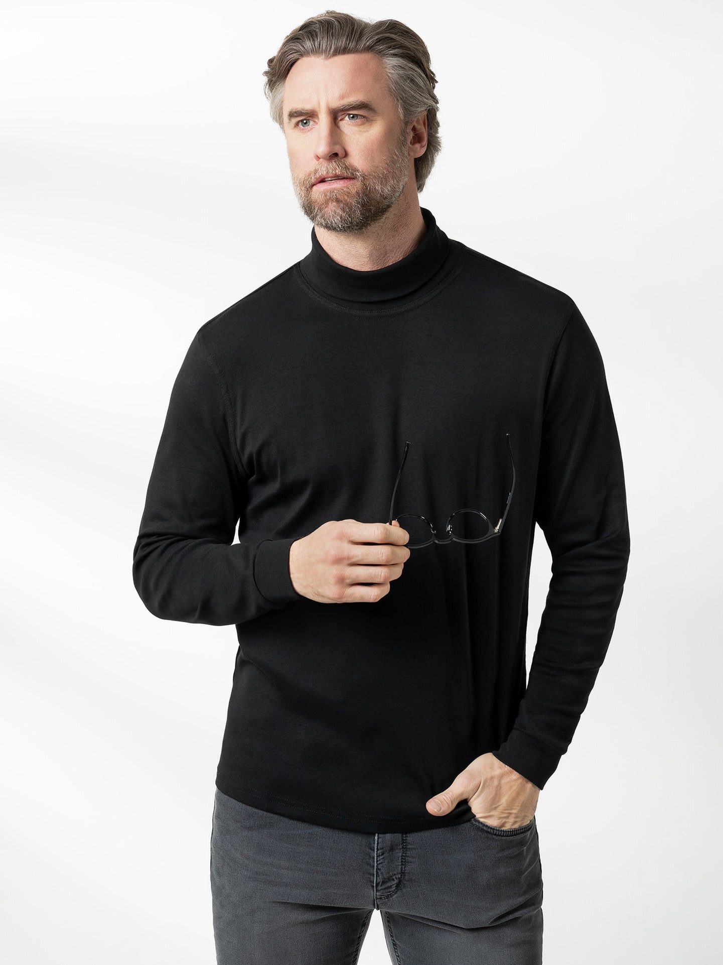 Walbusch Langarmshirt Herren Rollkragen-Shirt Langarmshirt supergekämmte Baumwolle Enzymgewaschen, feine Rippenstruktur, formstabil, pflegeleicht