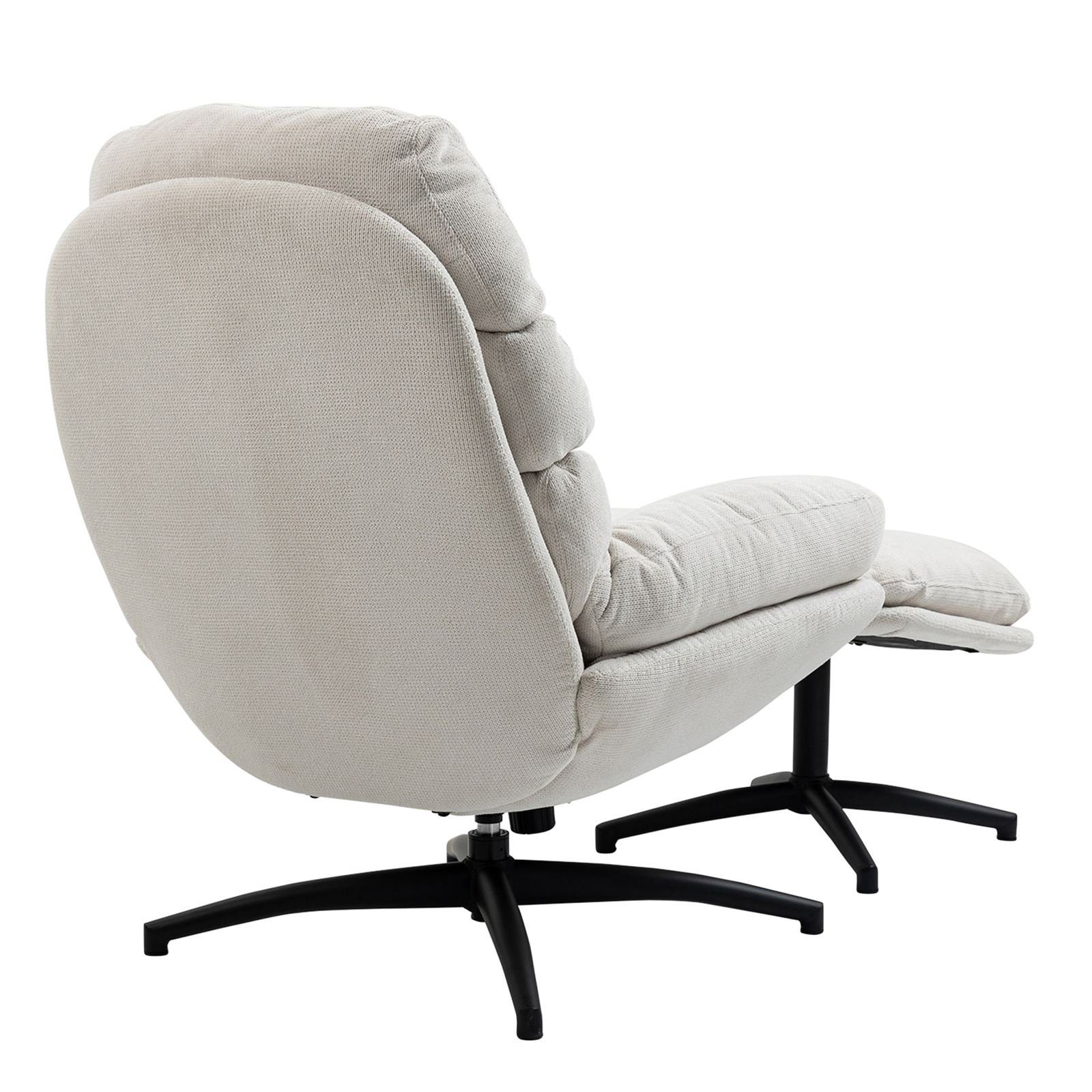 CARO-Möbel Relaxsessel, Relaxsessel mit Modern Polstersessel Wohnzimmer beige Metall Stoff Hocker