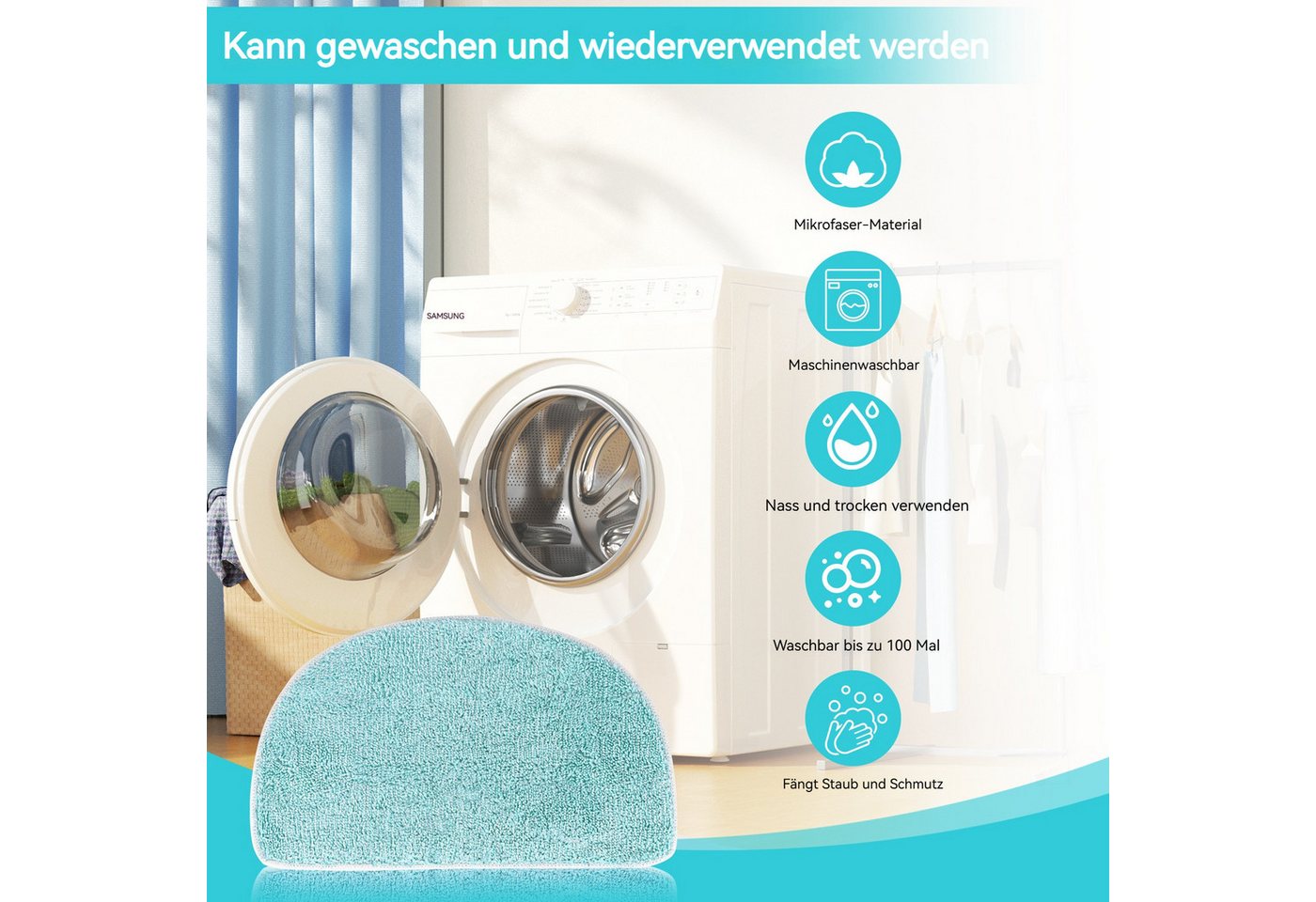 Thumbnail - BlingBin 5 Stück Ersatzpad für Leifheit CleanTenso Power 2.0 Dampfreiniger Wischbezug (Mikrofaser, 33x19.5 cm, 5 Stück, ...